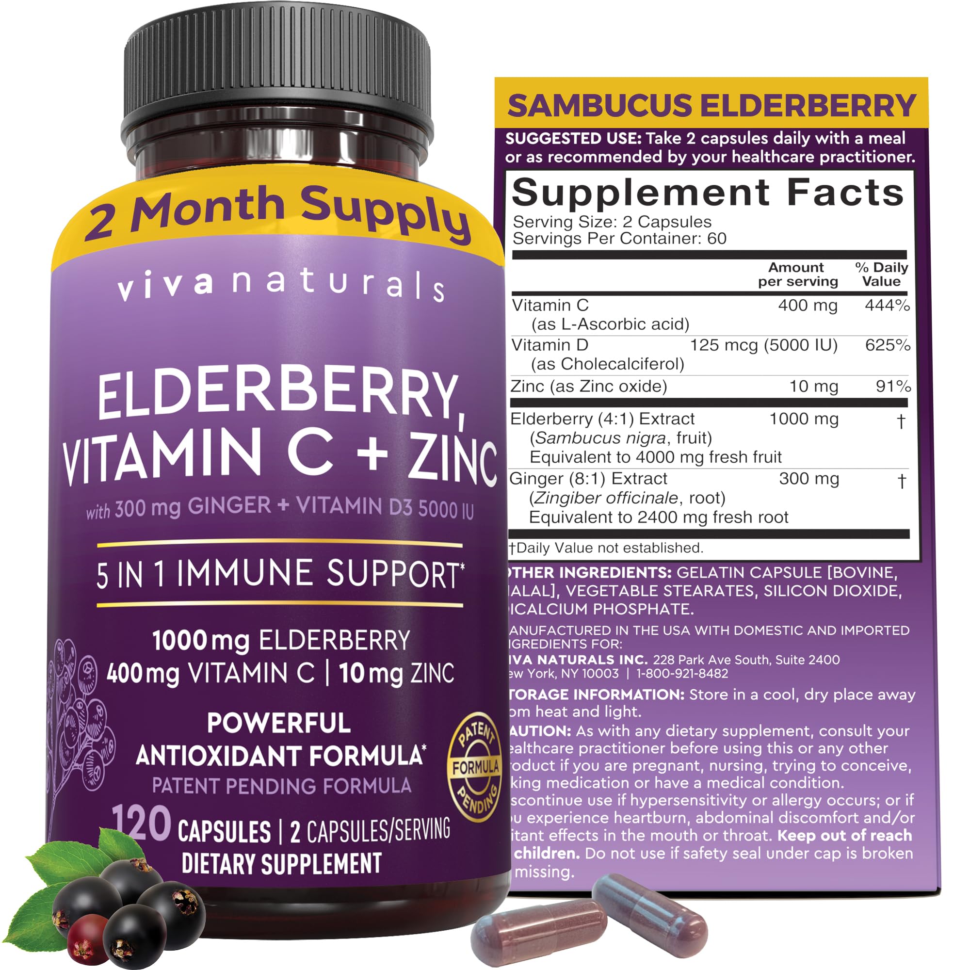 Foto 2 pulgar | Suplemento Viva Naturals Elderberry Con Vitamina C, D Y Zinc - Venta Internacional.
