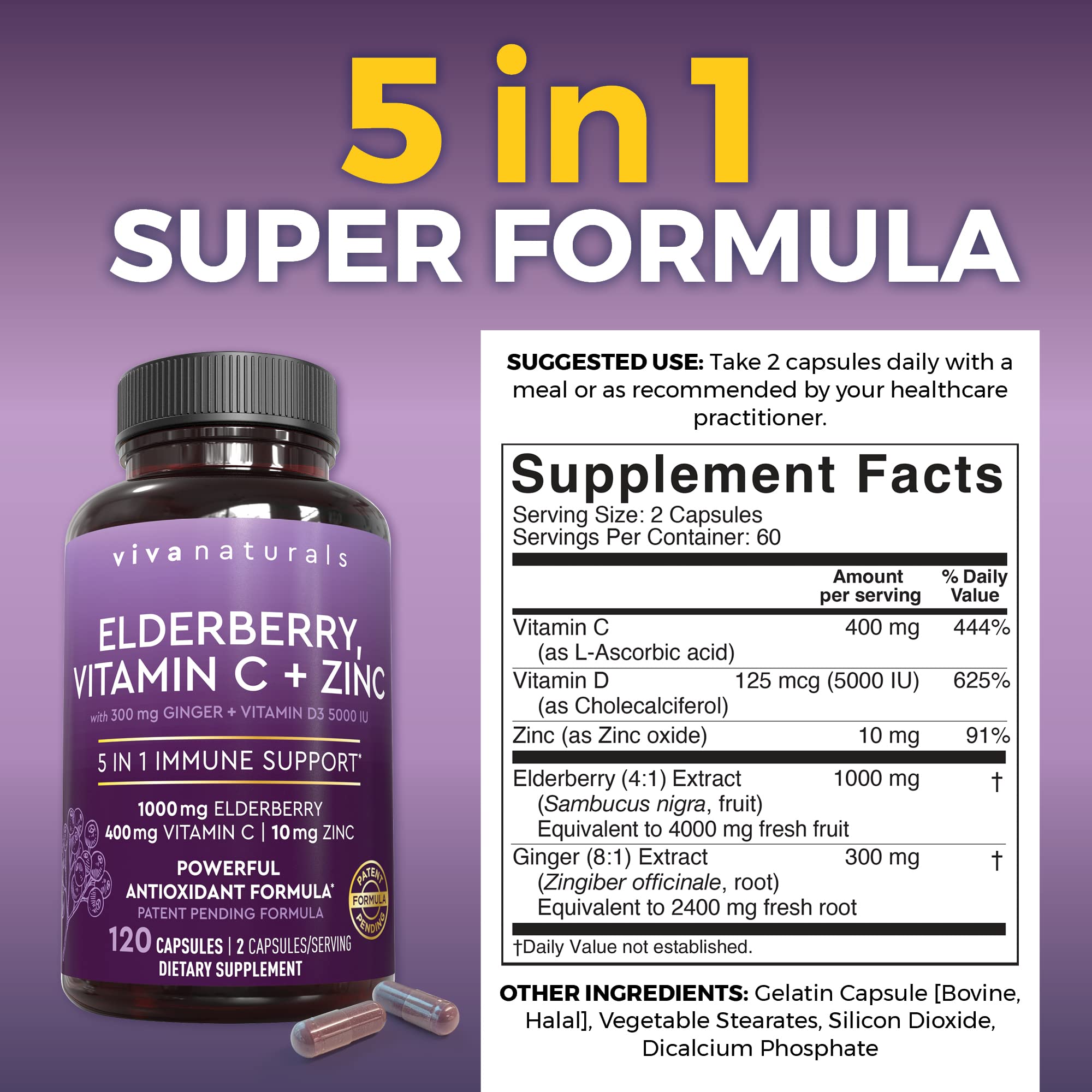 Foto 3 pulgar | Suplemento Viva Naturals Elderberry Con Vitamina C, D Y Zinc - Venta Internacional.