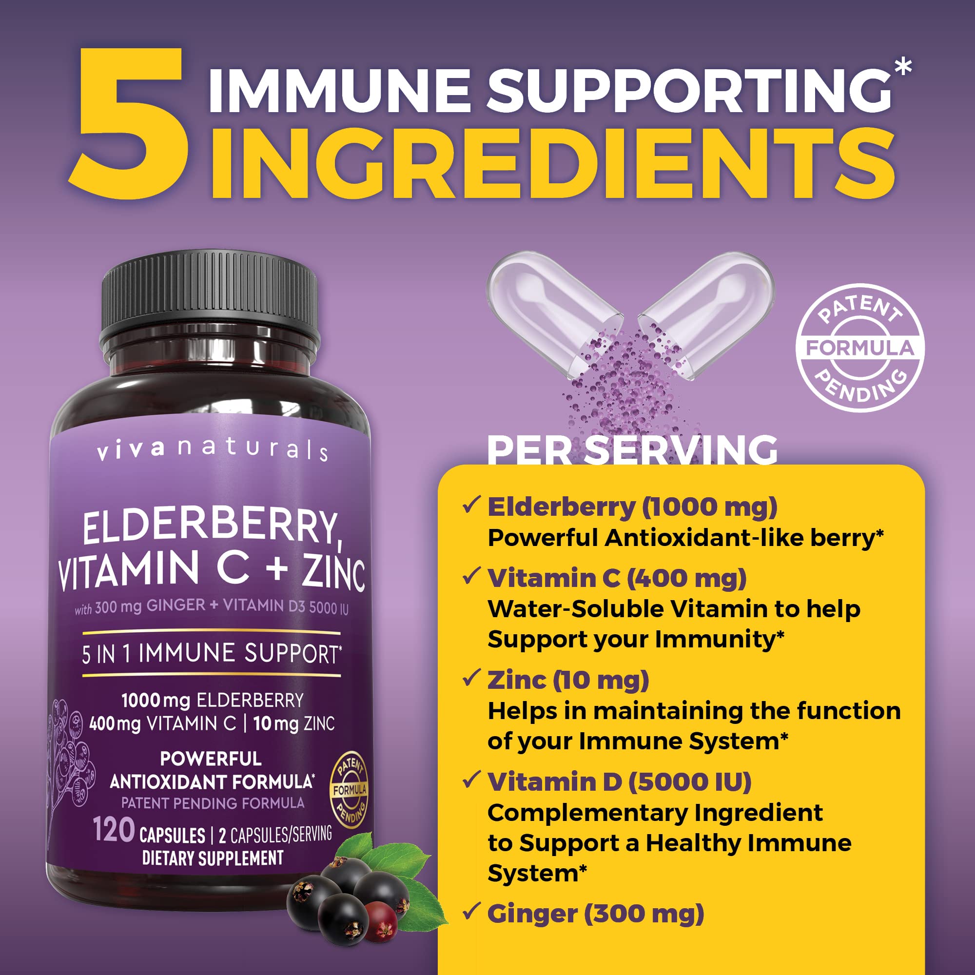 Foto 3 | Suplemento Viva Naturals Elderberry Con Vitamina C, D Y Zinc - Venta Internacional.