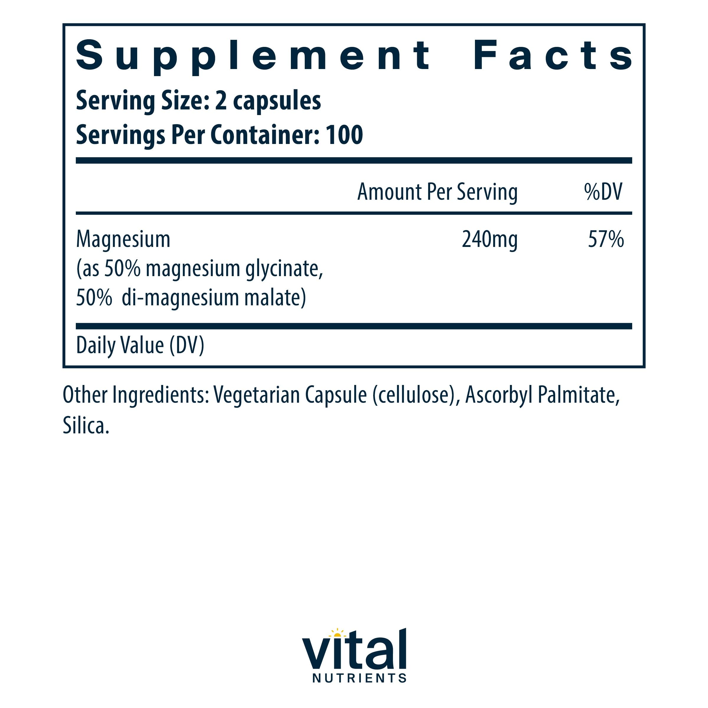 Foto 3 pulgar | Suplemento Vital Nutrients Con Glicinato De Magnesio Y Malato, 200 Cápsulas - Venta Internacional.