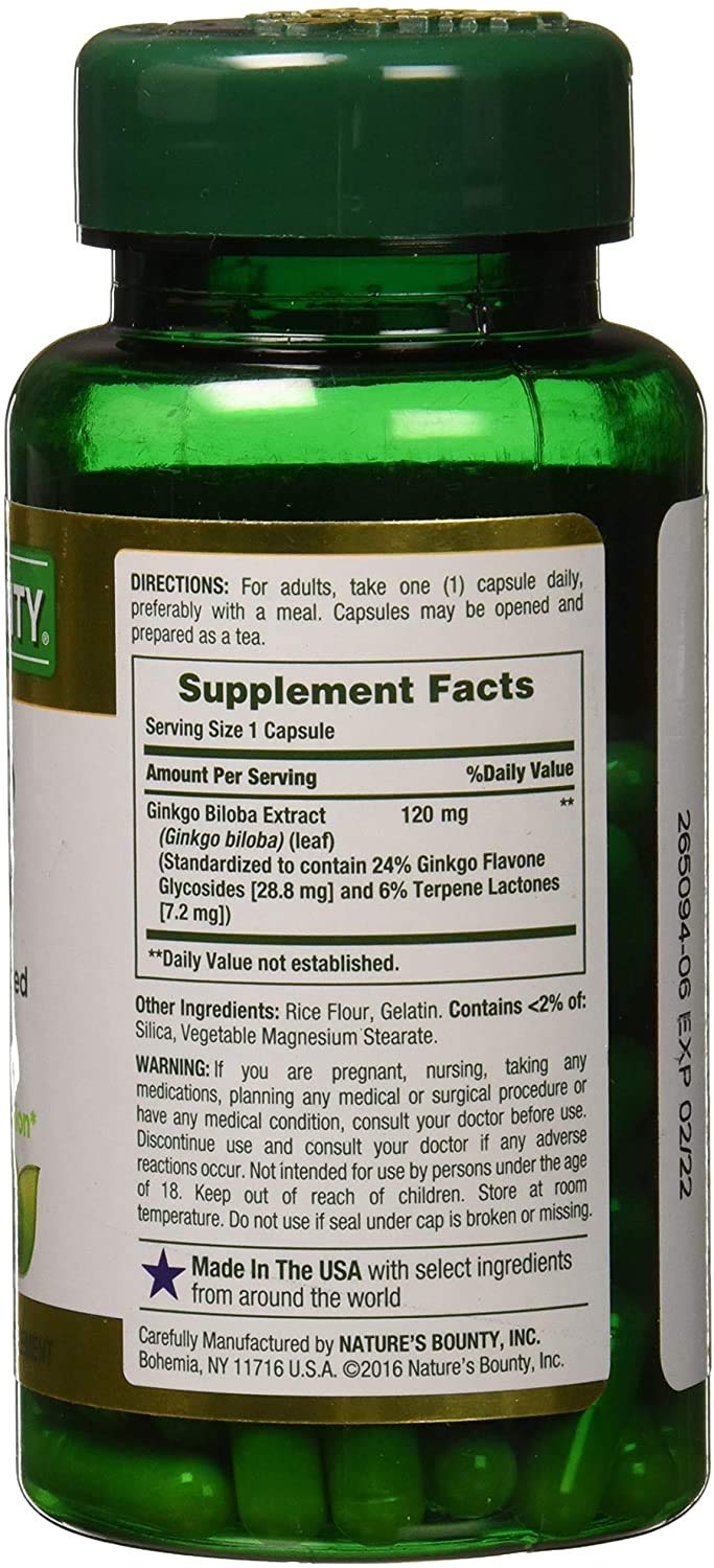 Foto 4 pulgar | Suplemento Nature's Bounty Ginkgo Biloba 120 Mg 100 Cápsulas - Venta Internacional.