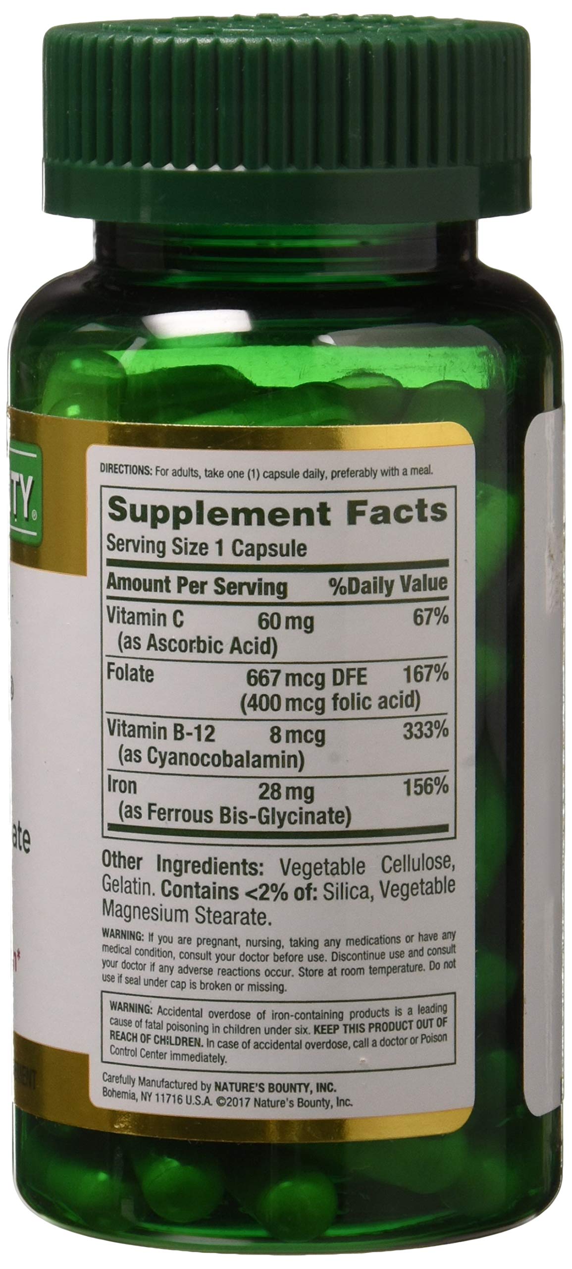 Foto 3 | Suplemento Nature's Bounty Gentle Iron 28 Mg 90 Cápsulas - Venta Internacional.