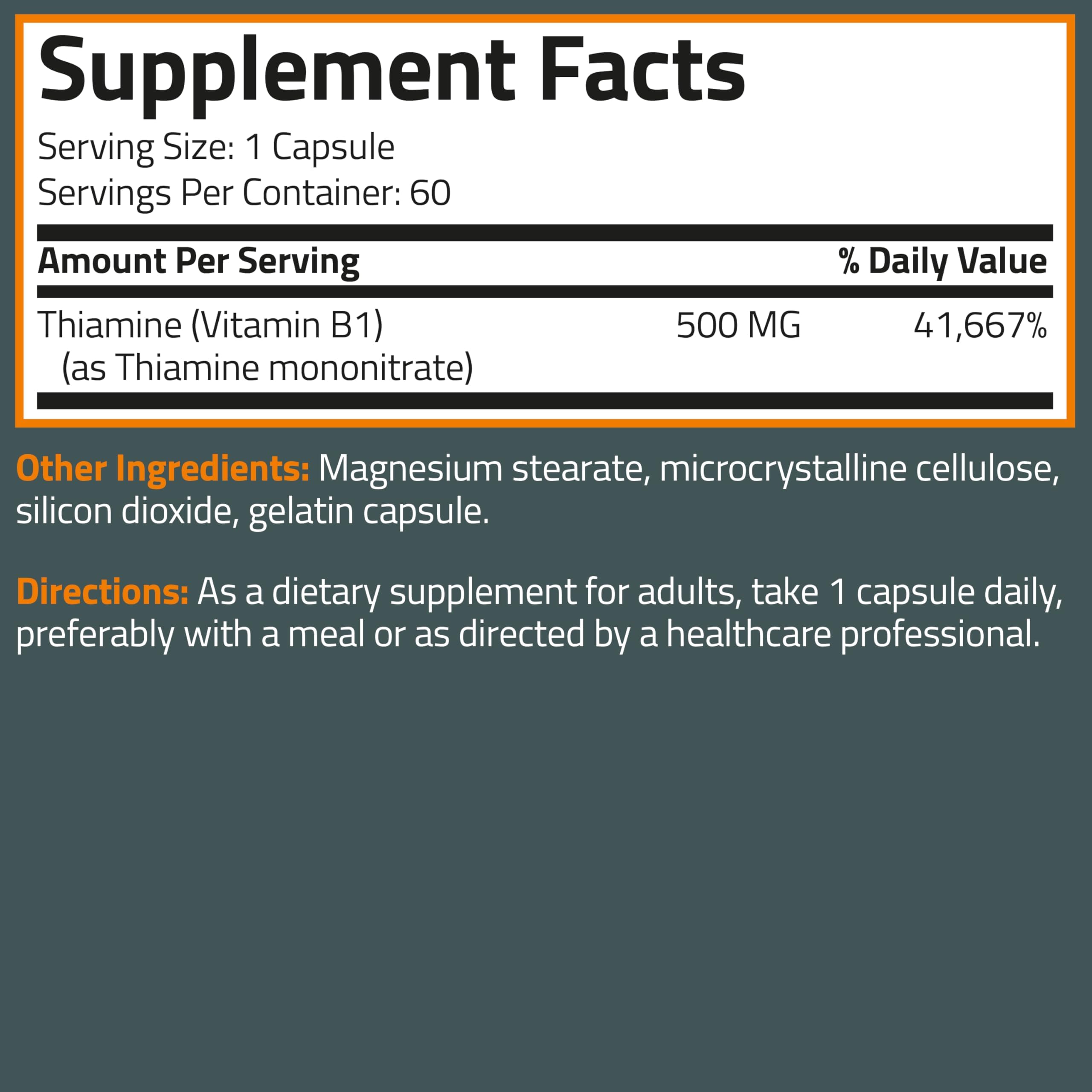 Foto 7 pulgar | Suplemento Bronson Vitamina B1 Extra Strength 500 Mg 60 Cápsulas - Venta Internacional.