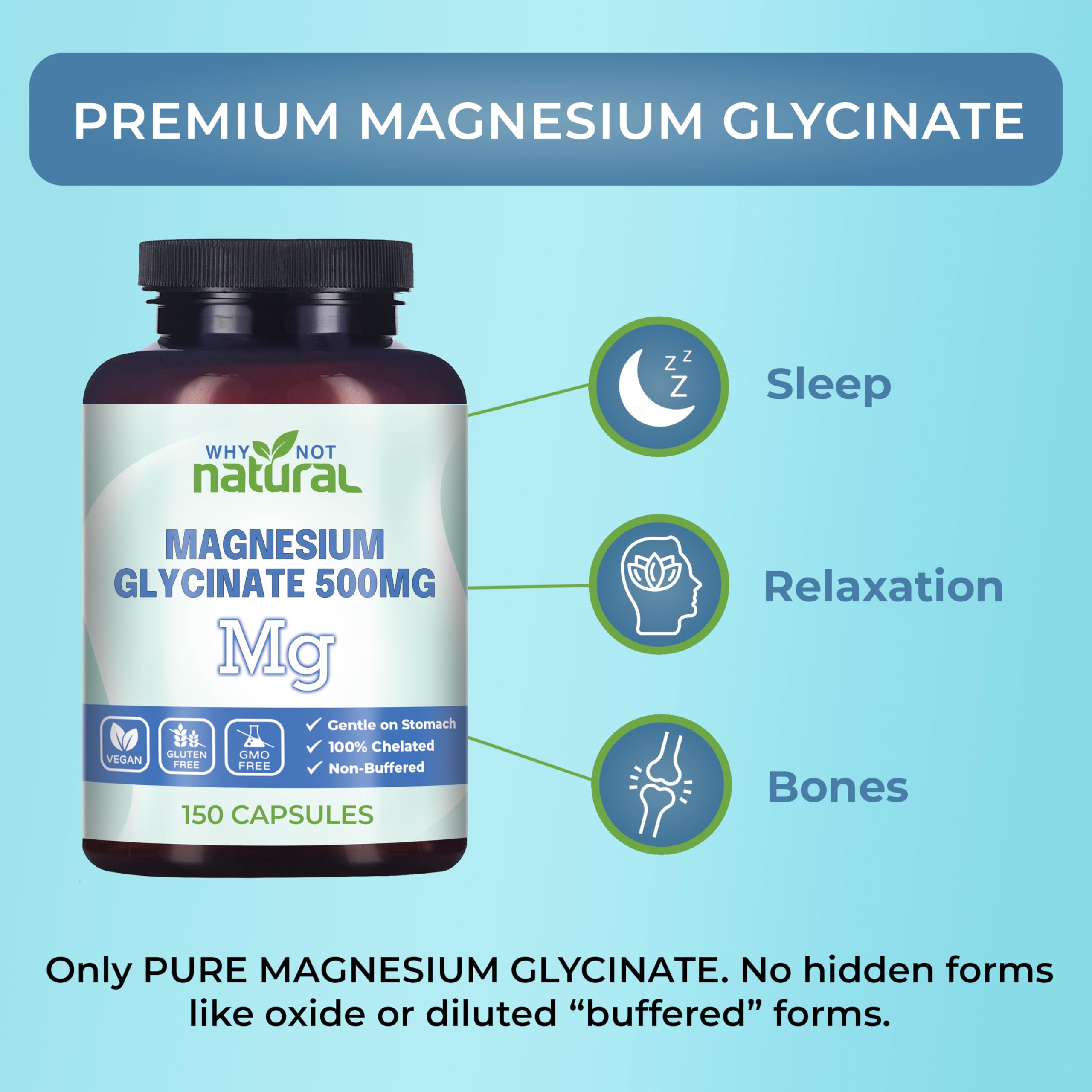 Foto 3 pulgar | Suplemento Why Not De Glicinato De Magnesio Natural En Cápsulas De 500 Mg - Venta Internacional.