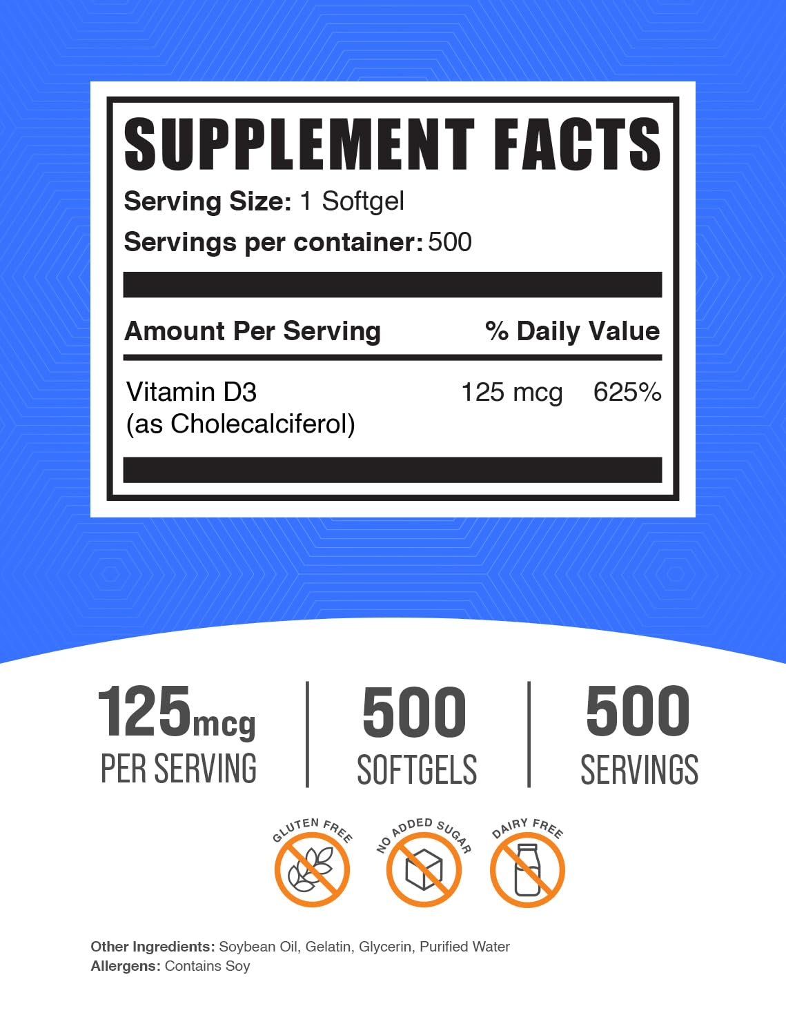 Foto 3 pulgar | Cápsulas Blandas De Vitamina D3 De 5000 Ui De Supplement Bulksupplements.com - Venta Internacional.