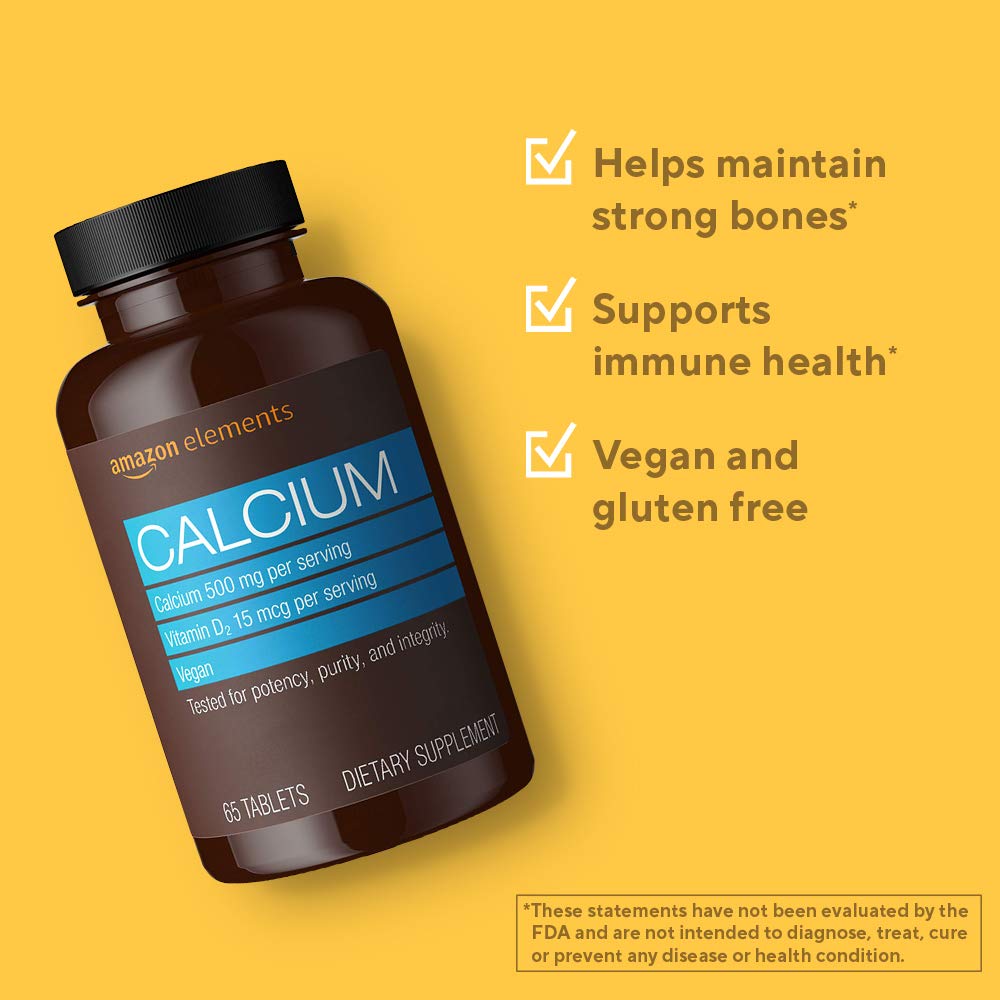 Foto 4 pulgar | Suplemento Amazon Elements Calcium + Vitamina D2 65 Comprimidos - Venta Internacional.