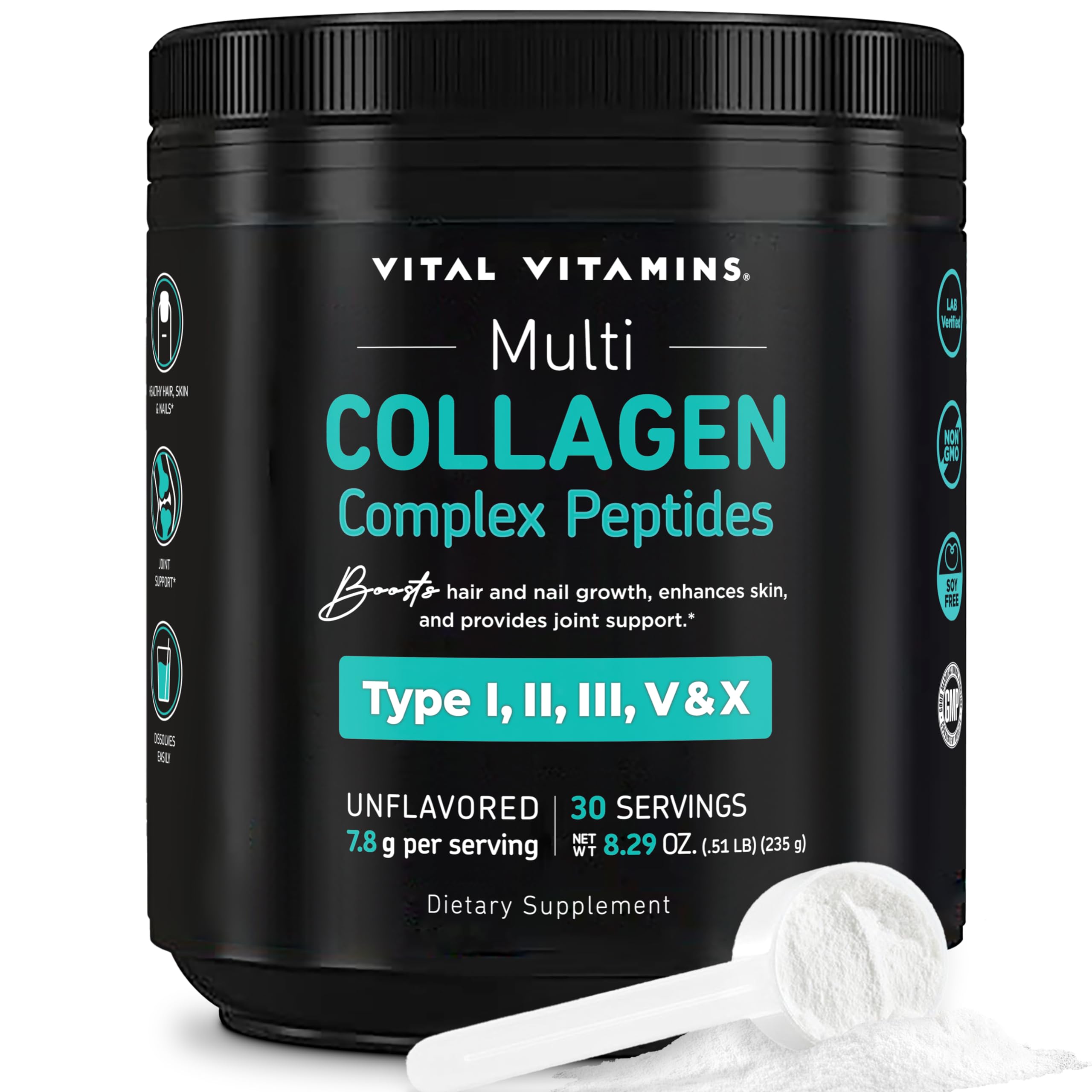 Péptidos De Colágeno En Polvo, Vitaminas Vitales, 30 Porciones, Sin Sabor - Venta Internacional.