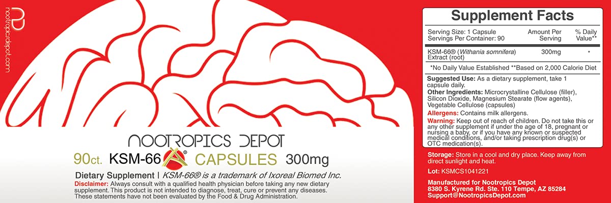 Foto 4 pulgar | Suplemento Nootropics Depot Ksm-66 Ashwagandha 300 Mg 90 Cápsulas - Venta Internacional.