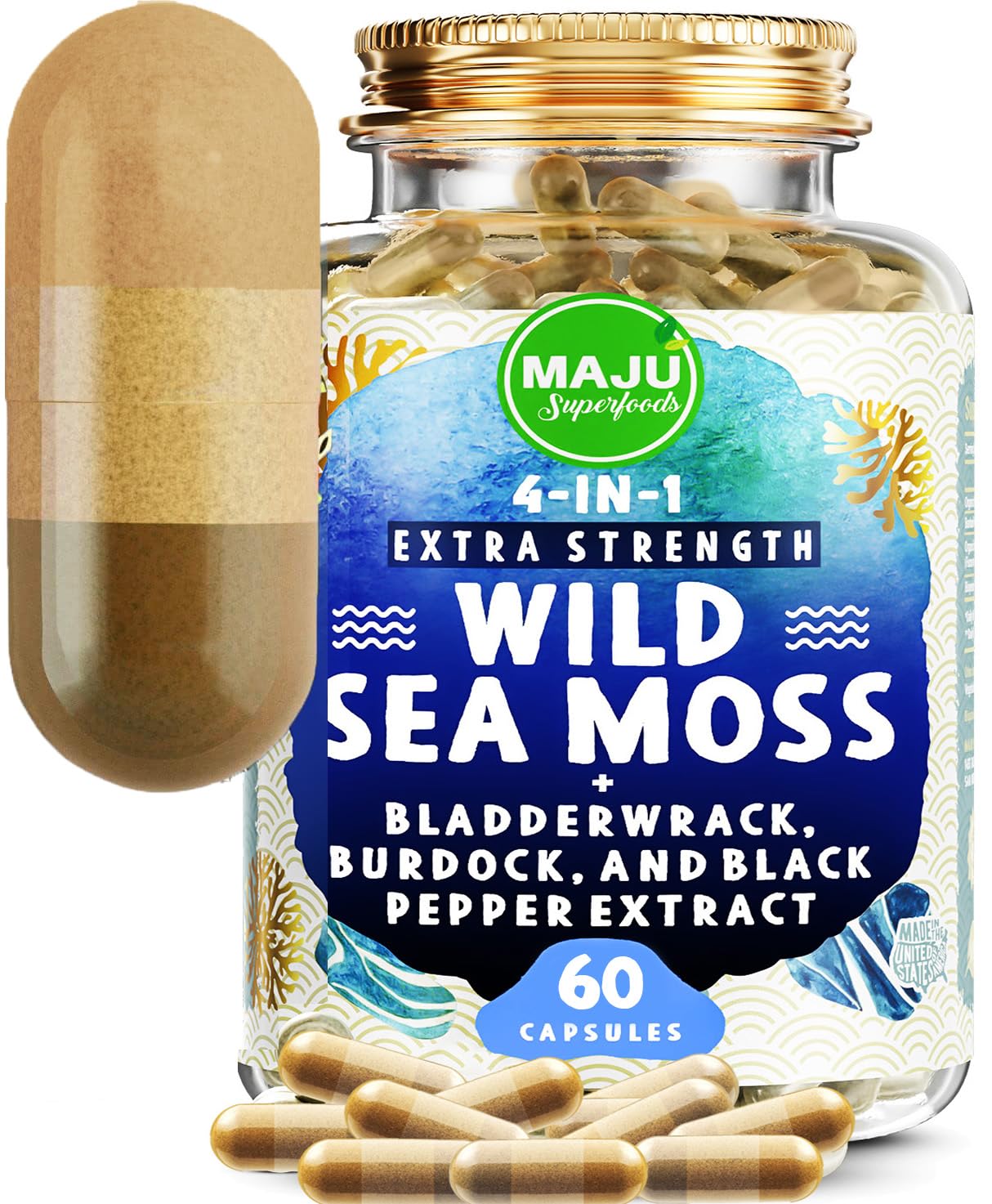 Foto 2 pulgar | Suplemento Maju Organic Sea Moss En Cápsulas De 500 Mg (60 Unidades) - Venta Internacional.