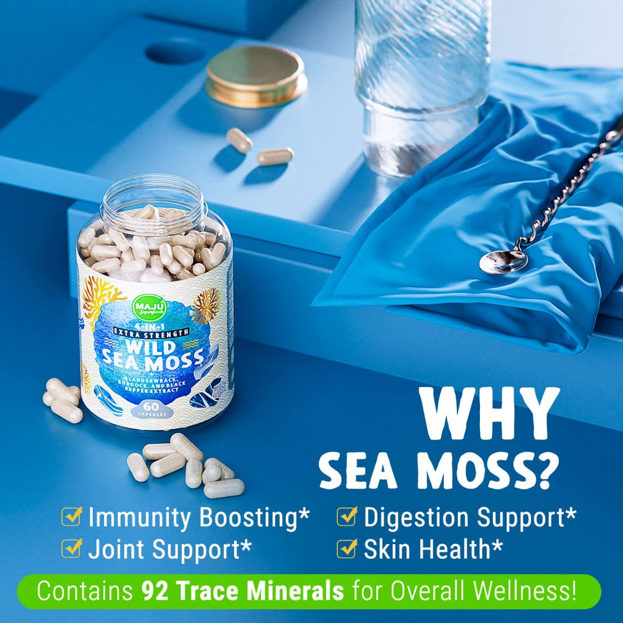 Foto 4 pulgar | Suplemento Maju Organic Sea Moss En Cápsulas De 500 Mg (60 Unidades) - Venta Internacional.