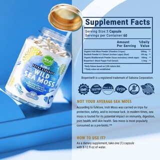 Foto 5 | Suplemento Maju Organic Sea Moss En Cápsulas De 500 Mg (60 Unidades) - Venta Internacional.