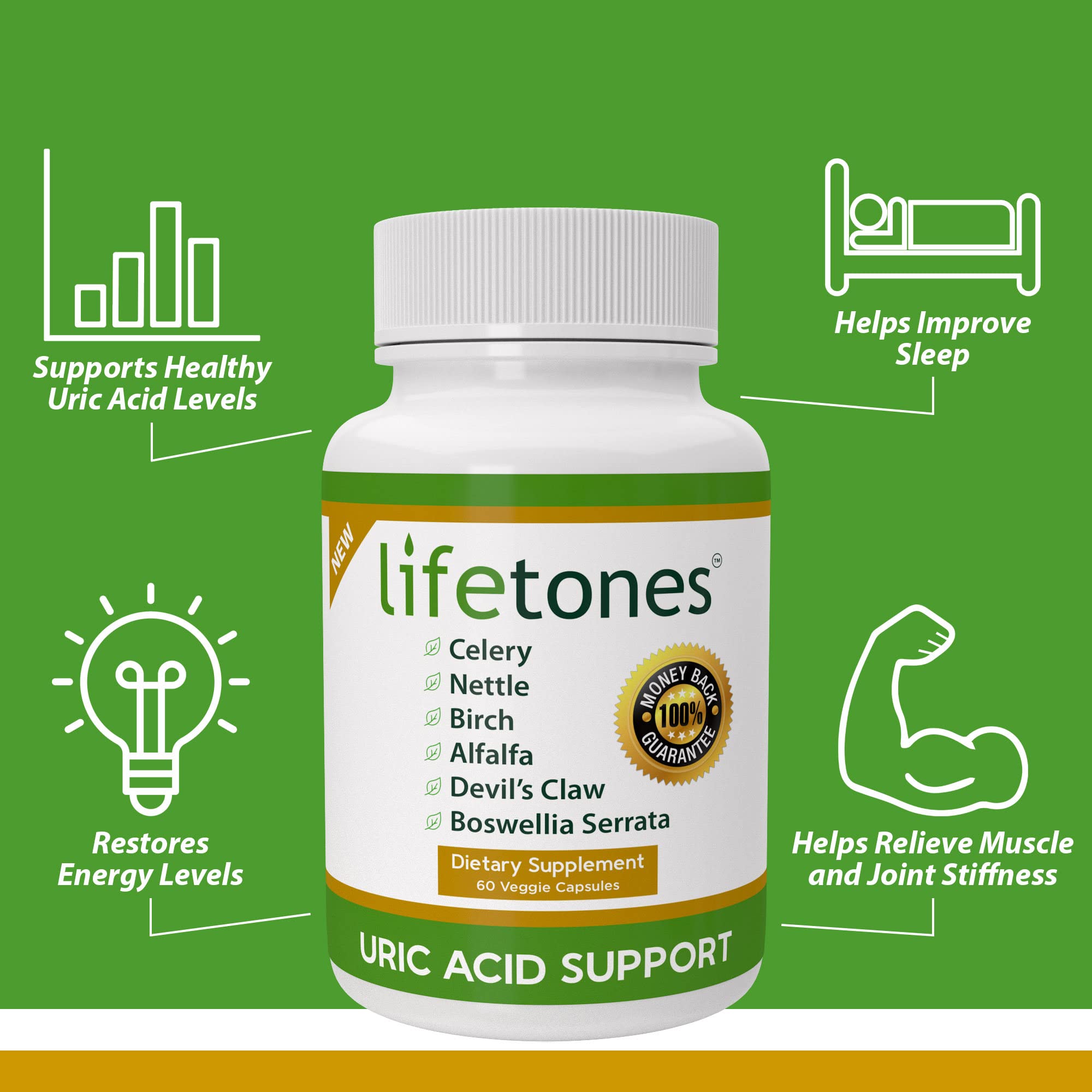 Foto 4 pulgar | Supplement Life Tones Uric Acid Support 60 Cápsulas - Venta Internacional.