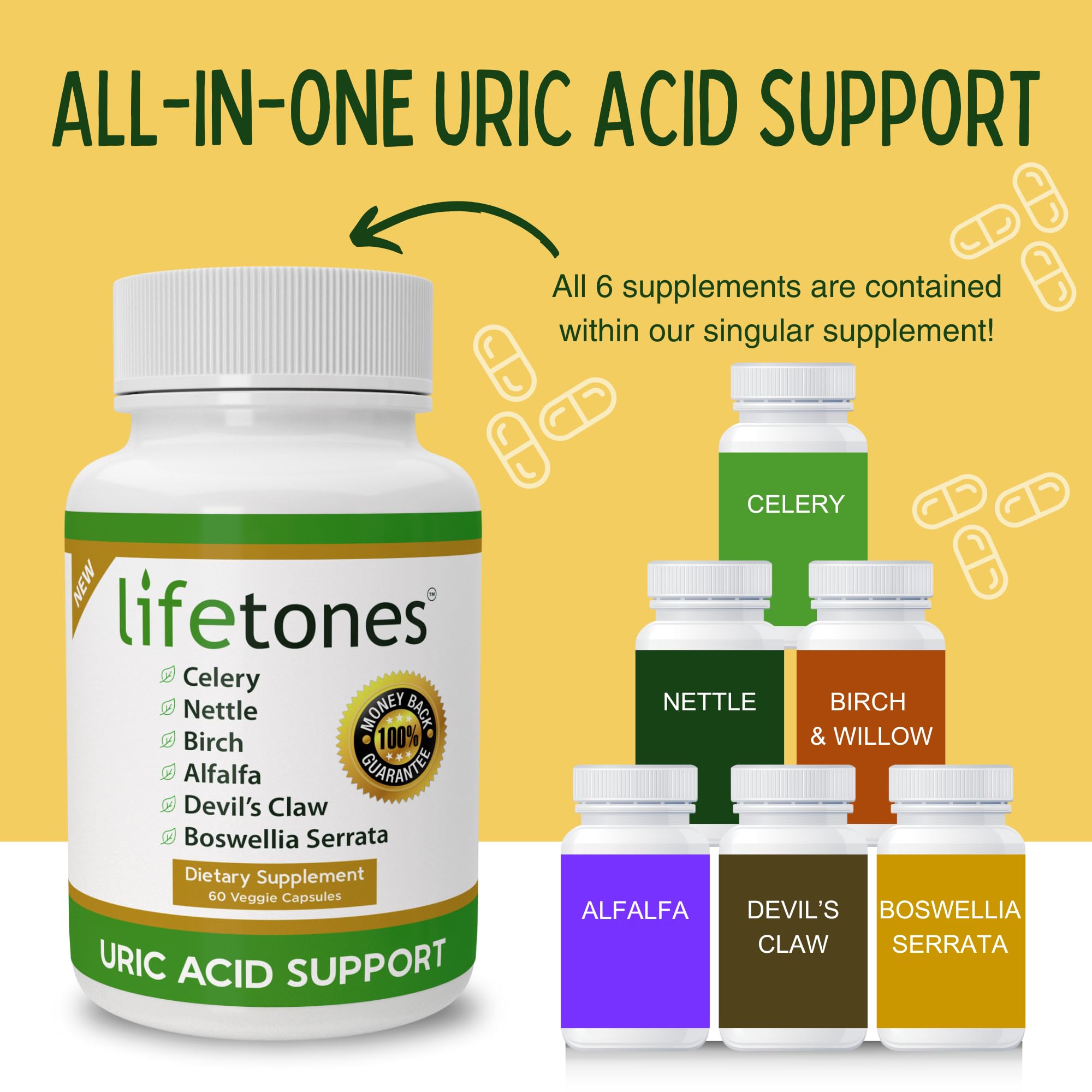 Foto 6 pulgar | Supplement Life Tones Uric Acid Support 60 Cápsulas - Venta Internacional.