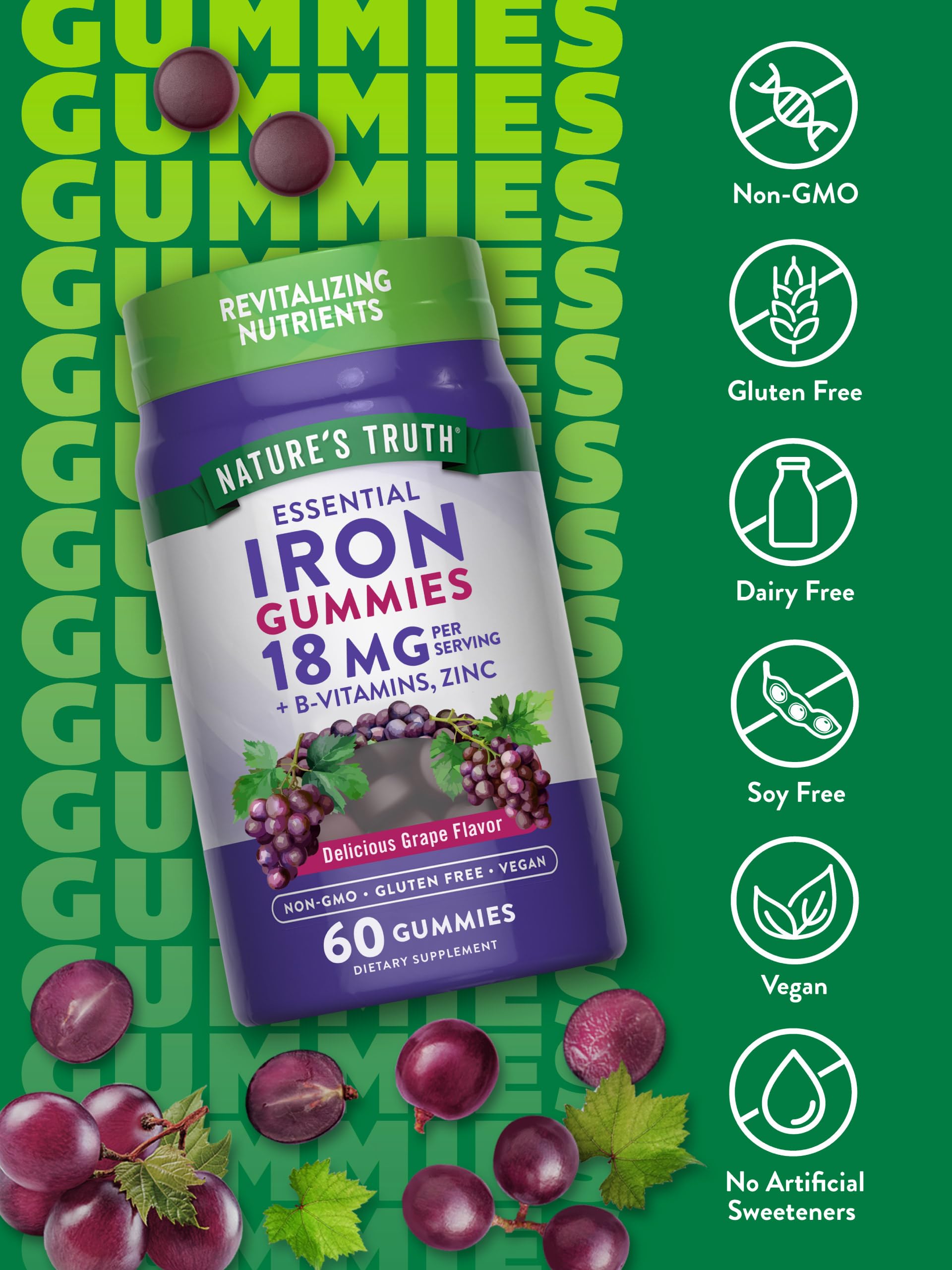 Foto 4 pulgar | Suplemento De Hierro Nature's Truth Iron Gummies 60 Gomitas Veganas - Venta Internacional.