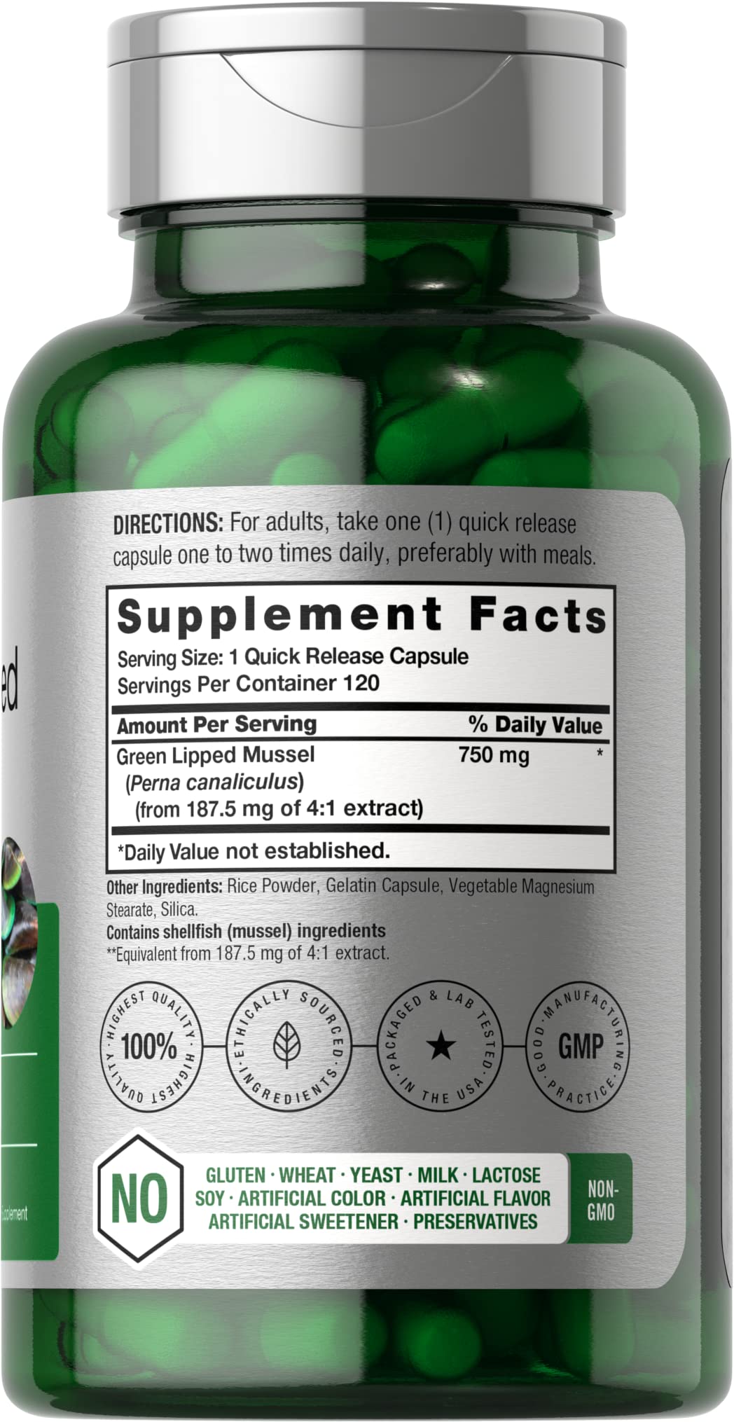 Foto 3 pulgar | Suplemento Horbäach Green Lipped Mussel 750 Mg 120 Cápsulas - Venta Internacional.