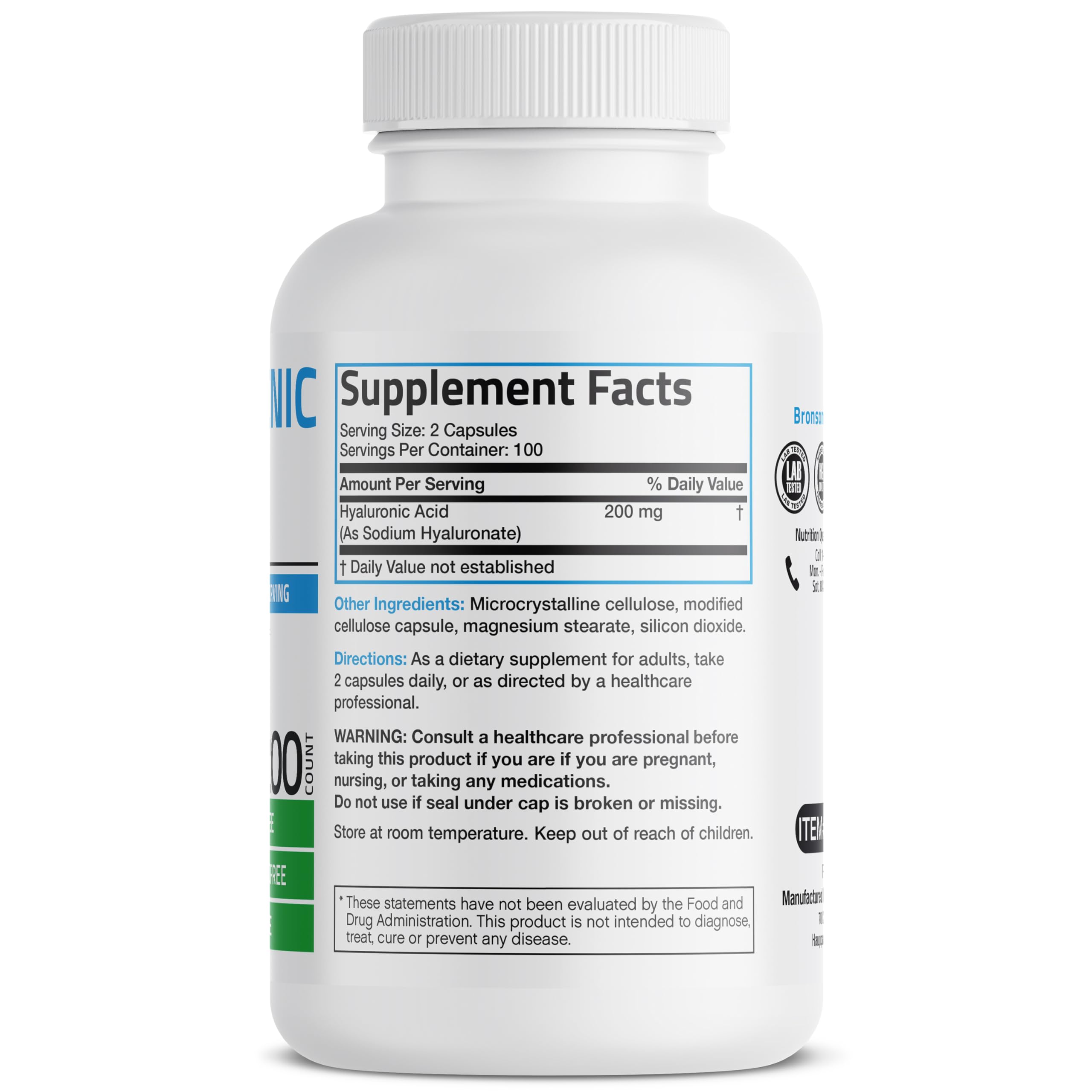Foto 3 pulgar | Suplemento De Ácido Hialurónico Bronson De 200 Mg Para Apoyar Las Articulaciones Y La Piel - Venta Internacional.