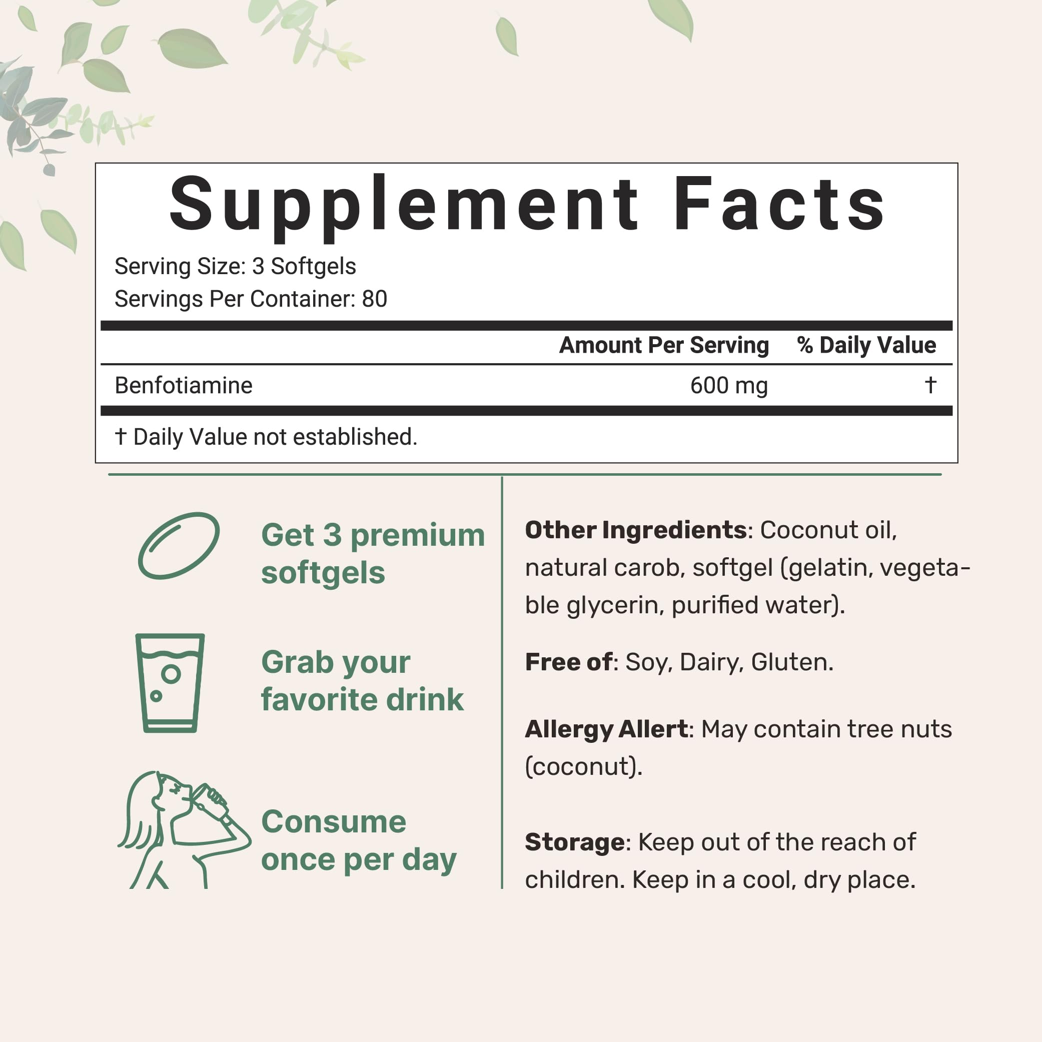 Foto 3 pulgar | Suplemento De Microingredientes: Vitamina B1, Benfotiamina, 600 Mg - Venta Internacional.