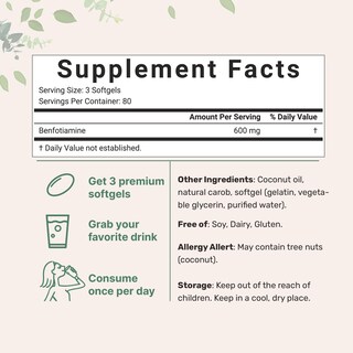 Foto 2 | Suplemento De Microingredientes: Vitamina B1, Benfotiamina, 600 Mg - Venta Internacional.