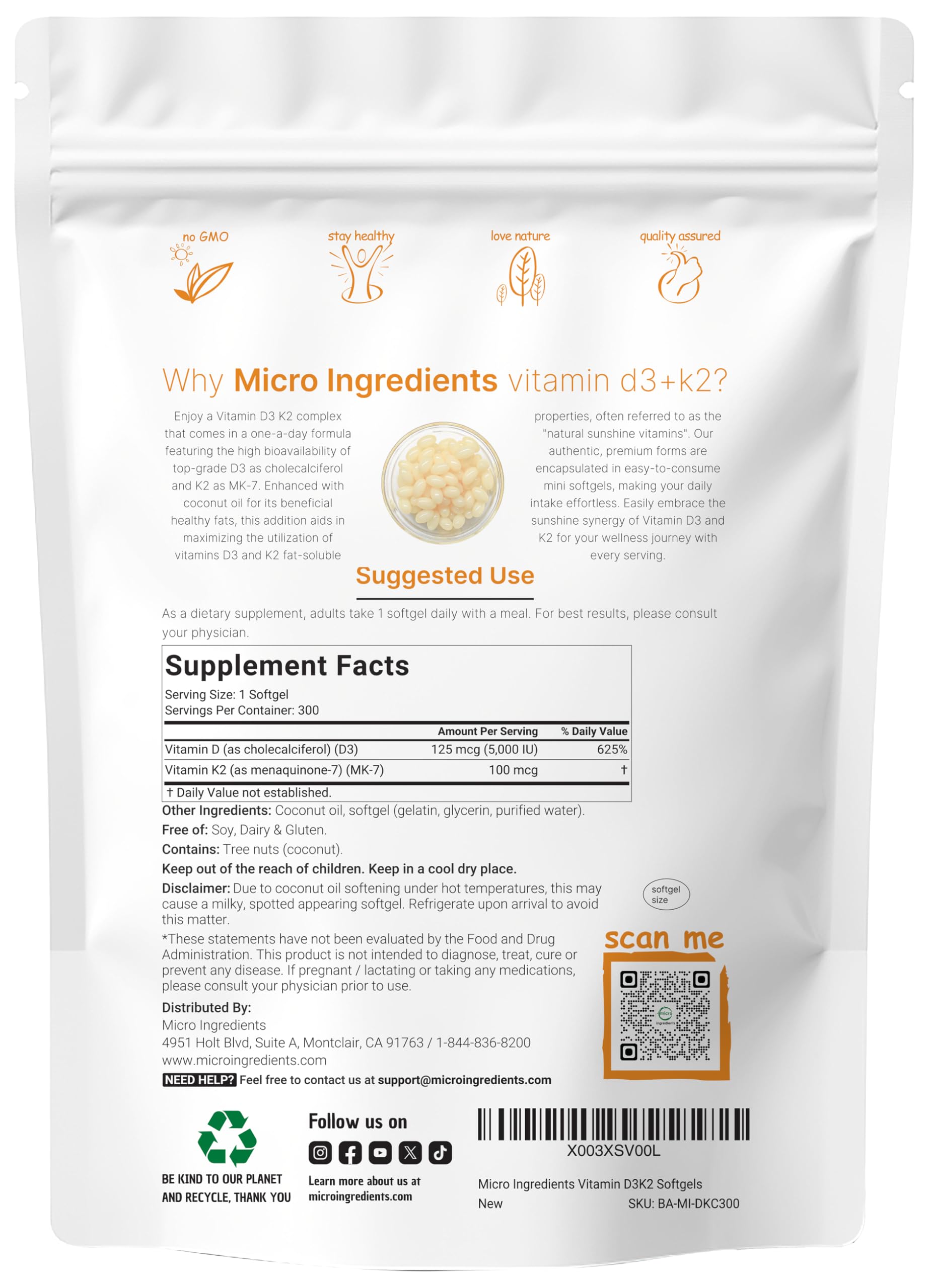 Foto 3 pulgar | Suplemento De Microingredientes: Vitamina D3 5000 Ui + K2 100 Mcg - Venta Internacional.