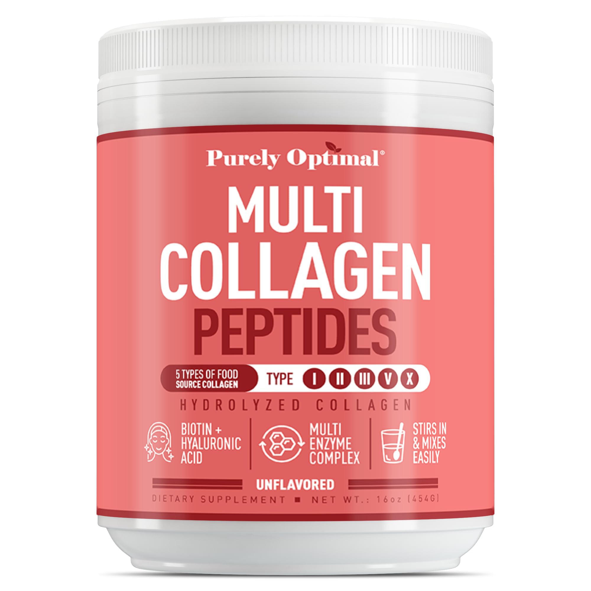 Foto 2 pulgar | Péptidos De Colágeno En Polvo Purely Optimal Multi, 450 Ml Con Biotina - Venta Internacional.