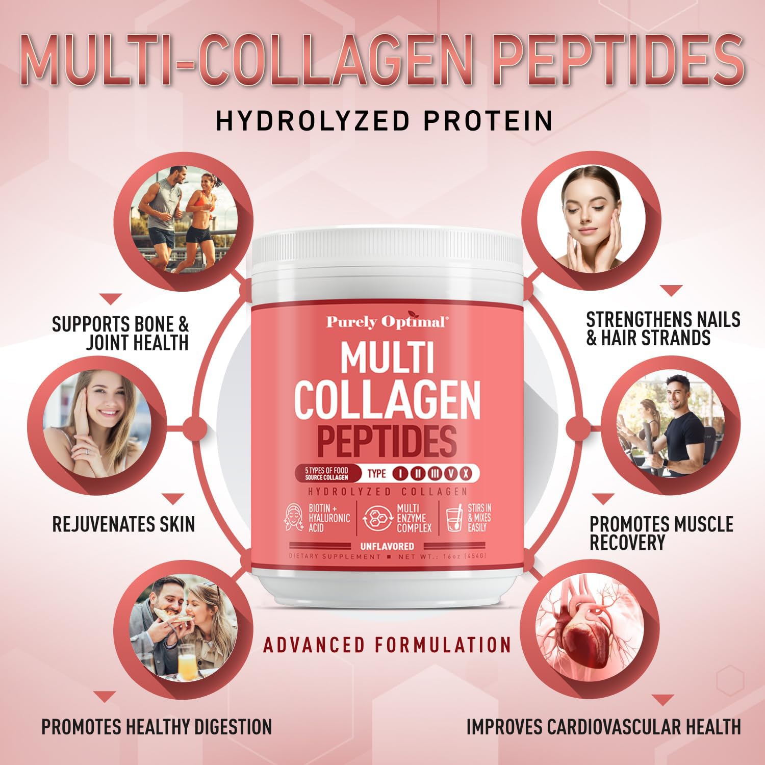 Foto 4 pulgar | Péptidos De Colágeno En Polvo Purely Optimal Multi, 450 Ml Con Biotina - Venta Internacional.