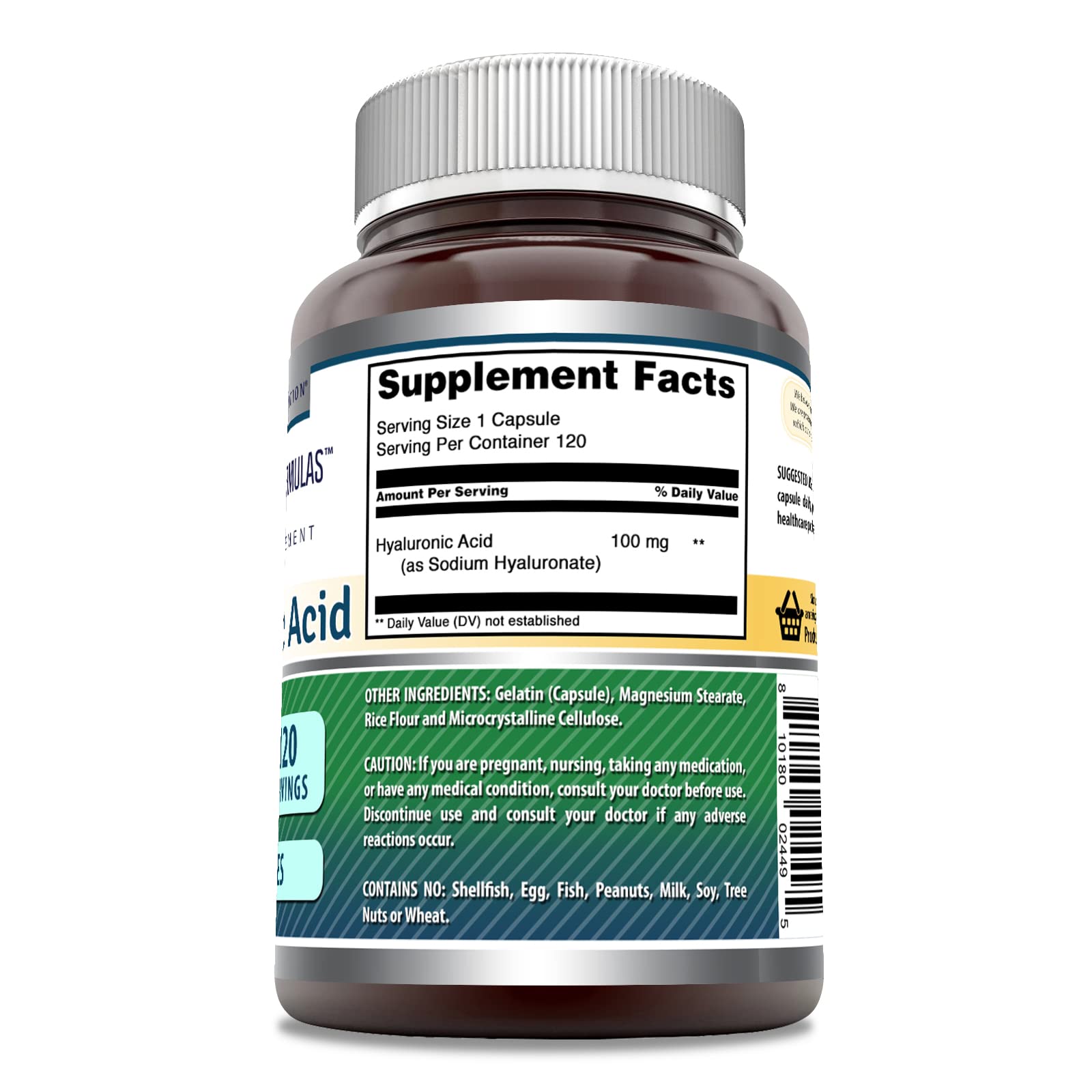 Foto 3 pulgar | Suplemento De Ácido Hialurónico Amazing Formulas 100 Mg 120 Cápsulas - Venta Internacional.