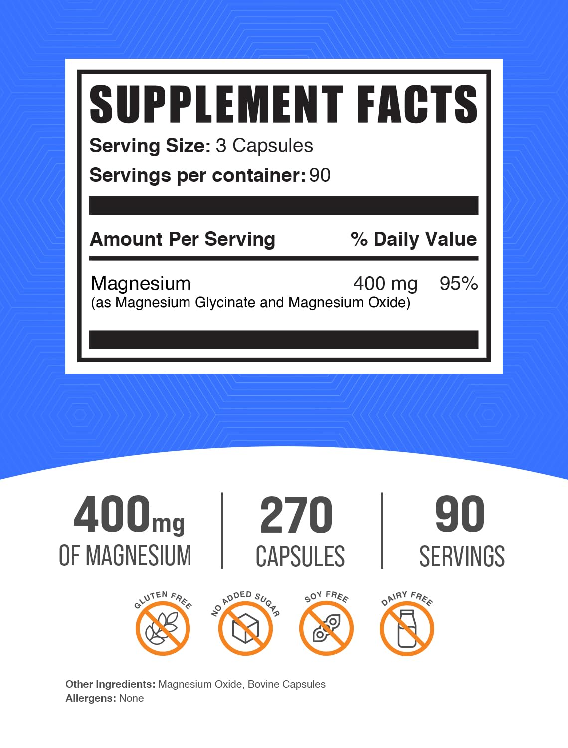 Foto 3 pulgar | Suplemento De Glicinato De Magnesio A Granel, 400 Mg, 270 Cápsulas - Venta Internacional.