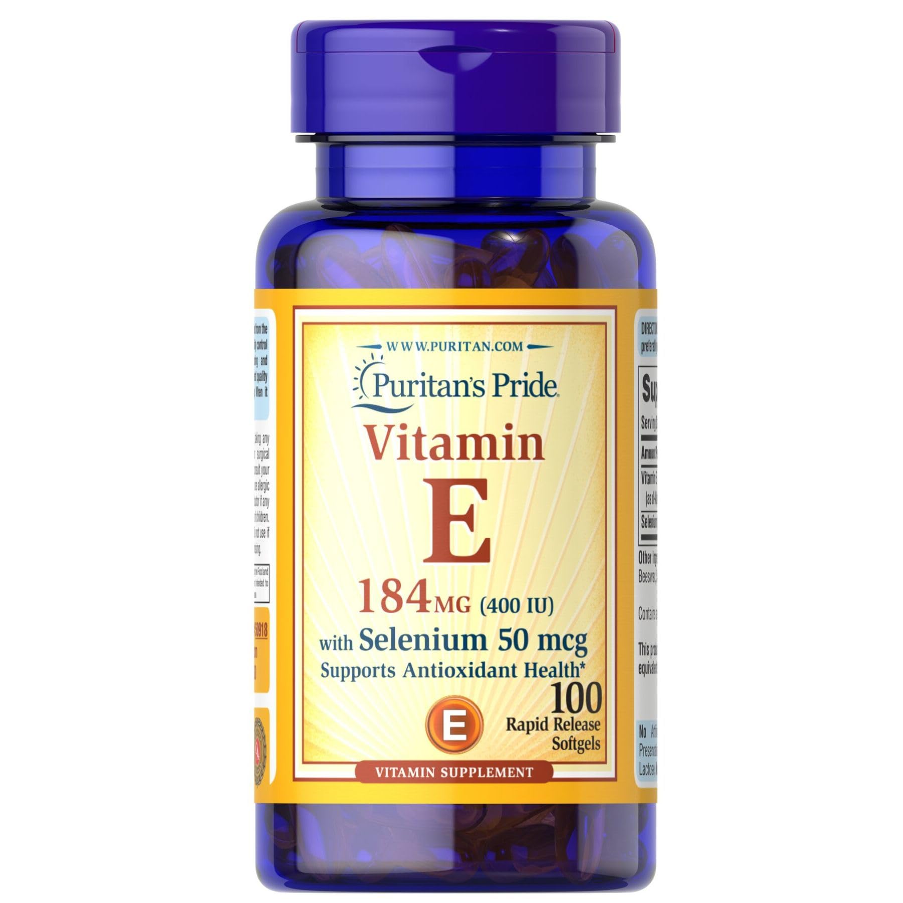 Foto 1 | Complementa La Vitamina E De 400 Ui De Puritan's Pride Con 50 Mcg De Selenio - Venta Internacional.