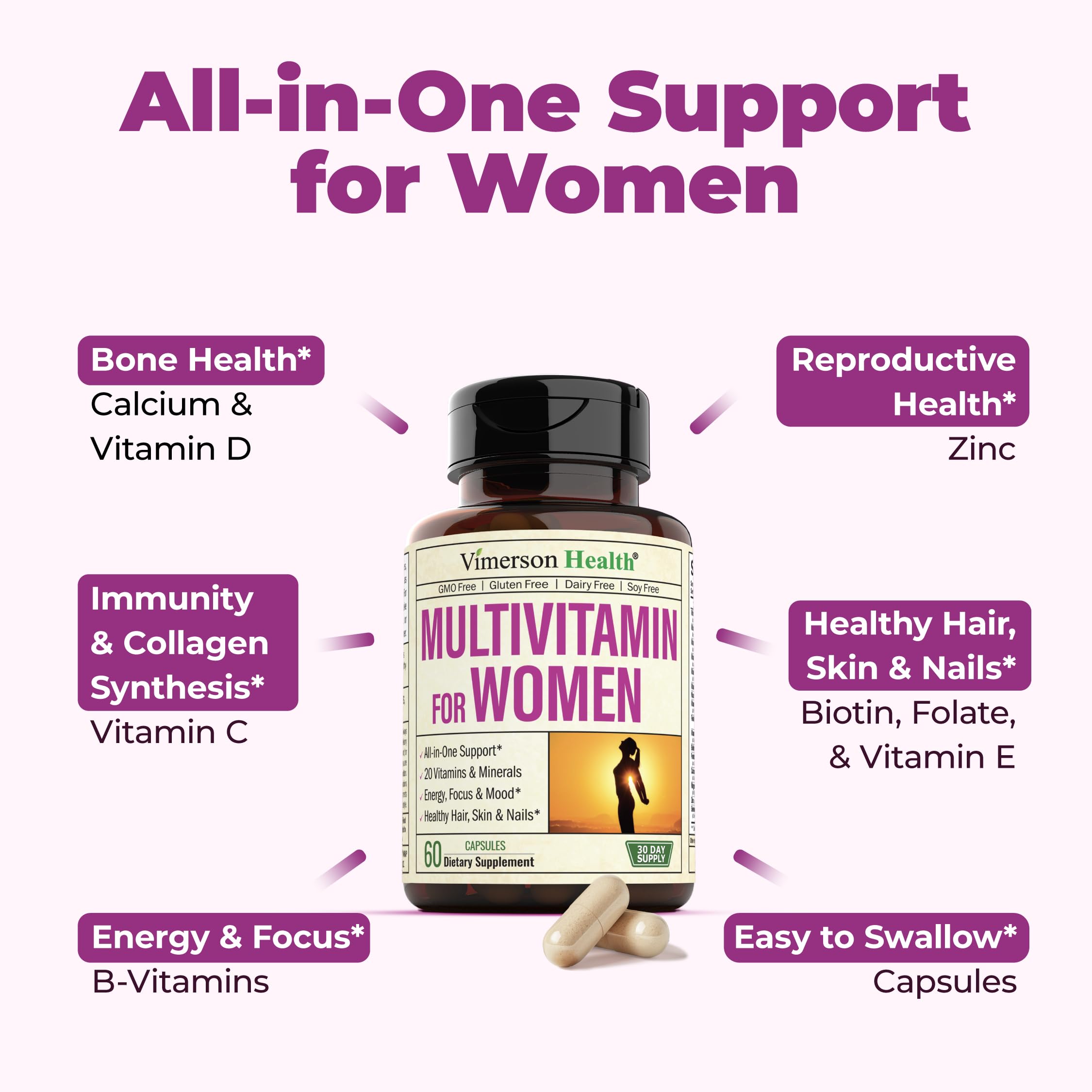 Foto 6 pulgar | Multivitamínico Vimerson Health Para Mujeres Con 20 Vitaminas Y Minerales - Venta Internacional.