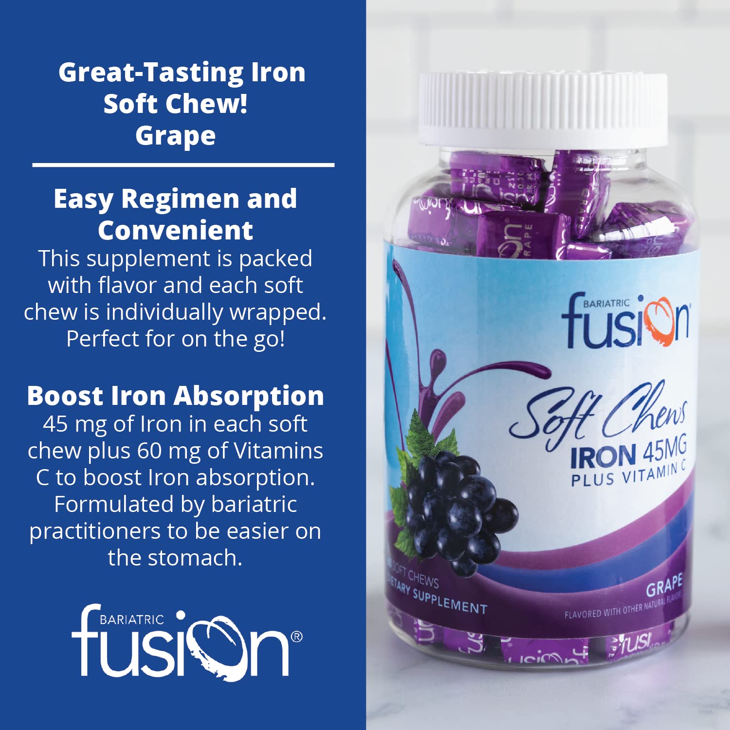 Foto 4 pulgar | Suplemento De Hierro Bariatric Fusion Iron Soft Chew, 45 Mg, 60 Unidades - Venta Internacional.
