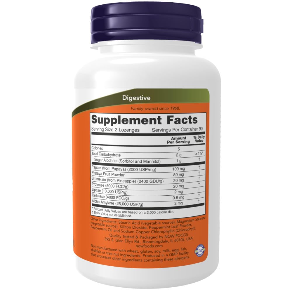 Foto 3 pulgar | Suplemento Now Foods Con Enzimas De Papaya Masticables 180 Tabletas - Venta Internacional