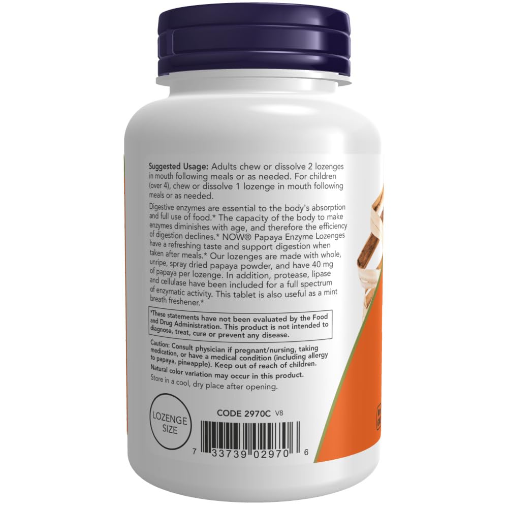 Foto 4 pulgar | Suplemento Now Foods Con Enzimas De Papaya Masticables 180 Tabletas - Venta Internacional