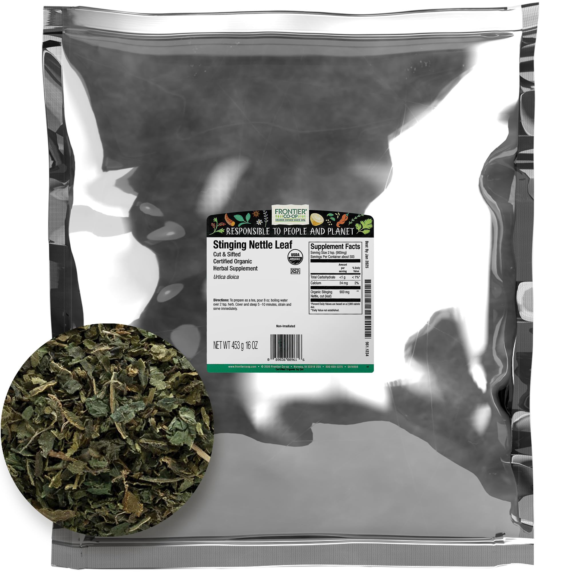 Foto 1 | Hoja De Ortiga Orgánica Frontier Co-op 454 G - Venta Internacional.