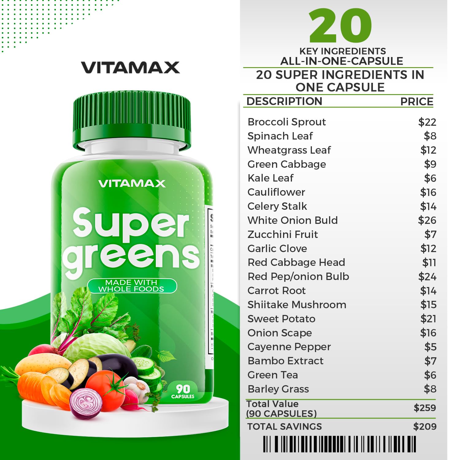 Foto 5 pulgar | Suplemento Vitamax Super Fruit And Vegetable 90 Cápsulas - Venta Internacional.
