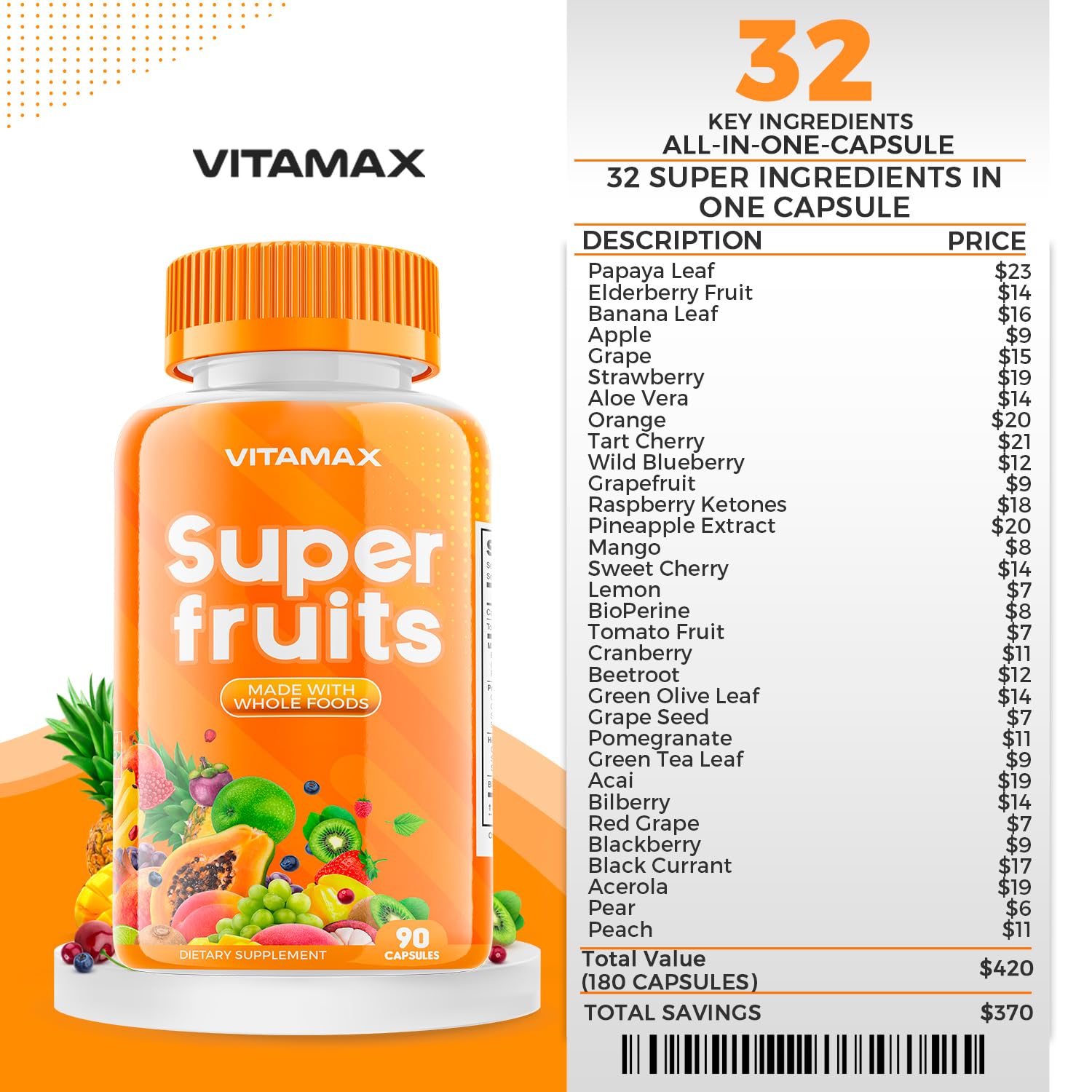 Foto 7 pulgar | Suplemento Vitamax Super Fruit And Vegetable 90 Cápsulas - Venta Internacional.