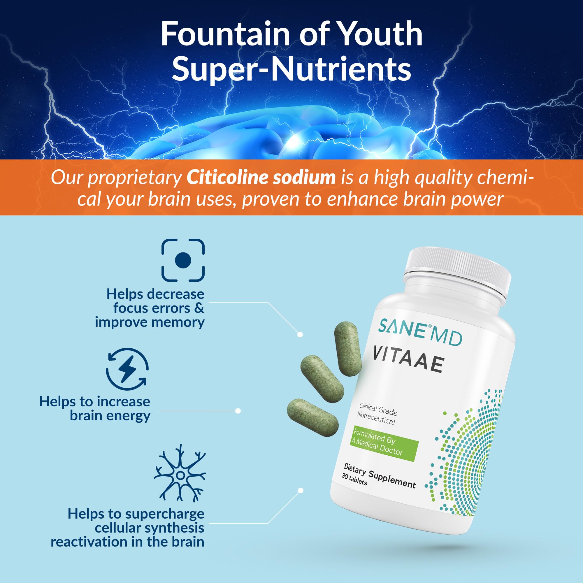 Foto 5 pulgar | Suplemento Sane Md Vitaae Citicoline Para La Salud Del Cerebro - Venta Internacional.