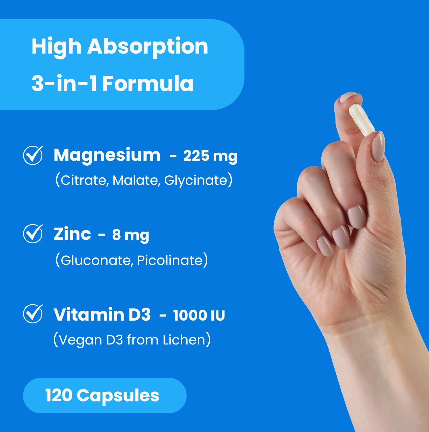 Foto 3 pulgar | Suplemento Nutrachamps De Magnesio, Zinc Y Vitamina D3, 120 Cápsulas - Venta Internacional.