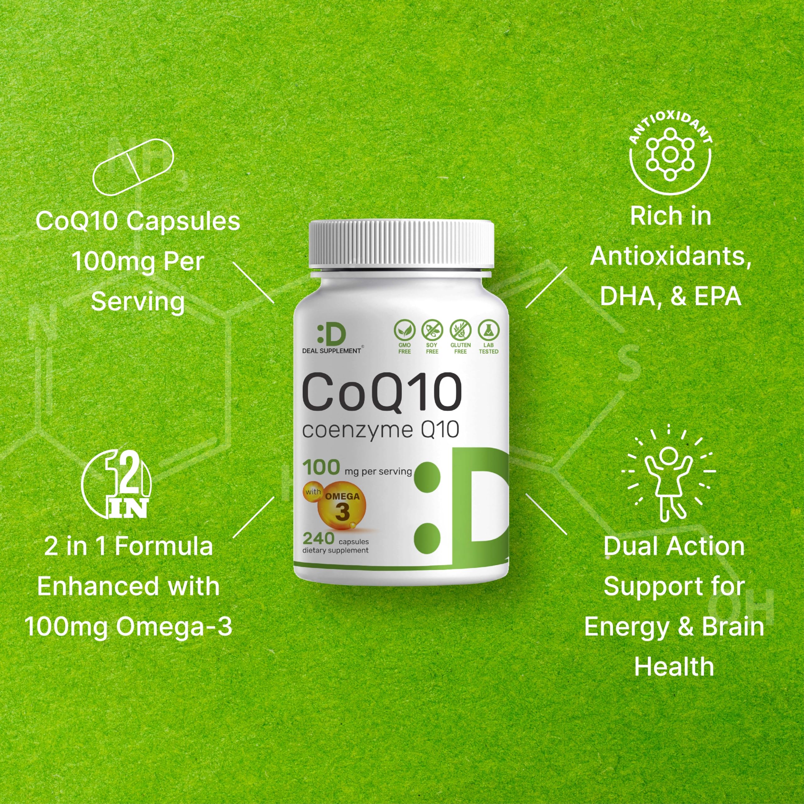 Foto 5 pulgar | Oferta De Suplementos: Suplemento De Coq10, 100 Mg Con Omega 3, 240 Cápsulas - Venta Internacional.