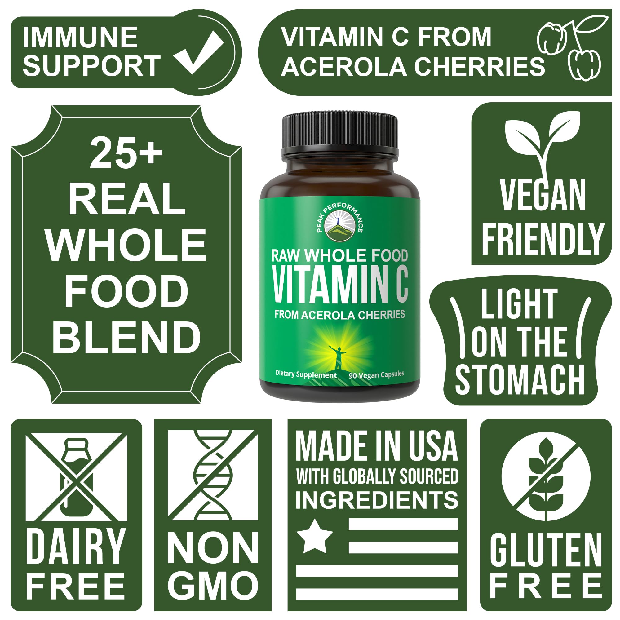 Foto 4 pulgar | Suplemento Peak Performance De Alimentos Integrales Crudos Con Vitamina C, 500 Mg - Venta Internacional.