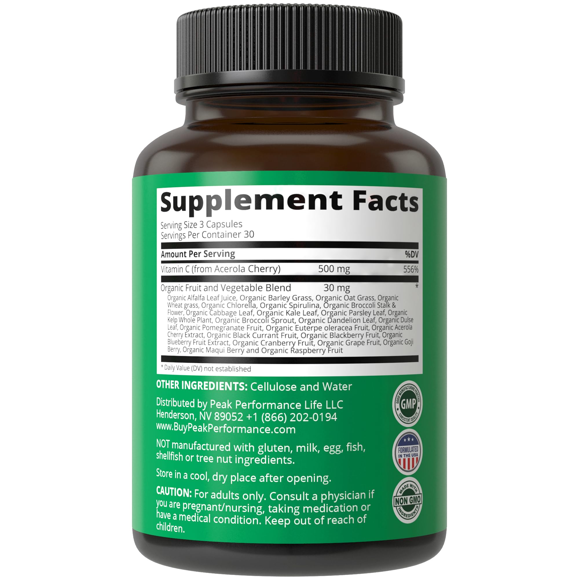 Foto 6 pulgar | Suplemento Peak Performance De Alimentos Integrales Crudos Con Vitamina C, 500 Mg - Venta Internacional.