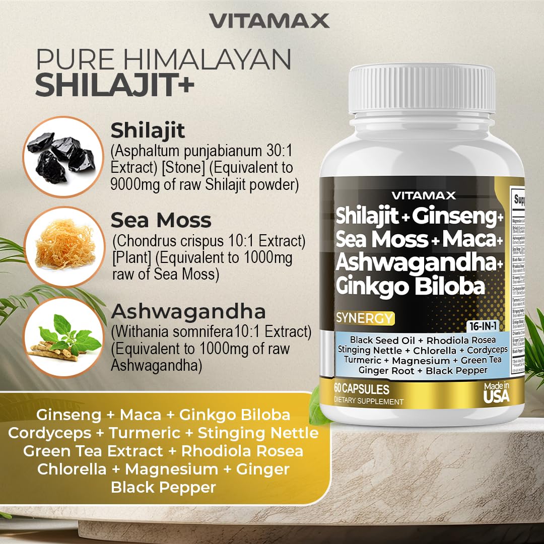 Foto 4 pulgar | Suplemento Vitamax Pure Shilajit Del Himalaya De 10,000 Mg De Ashwagandha - Venta Internacional.