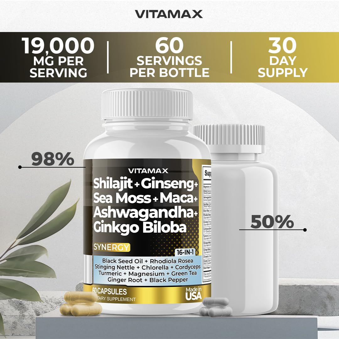 Foto 6 pulgar | Suplemento Vitamax Pure Shilajit Del Himalaya De 10,000 Mg De Ashwagandha - Venta Internacional.