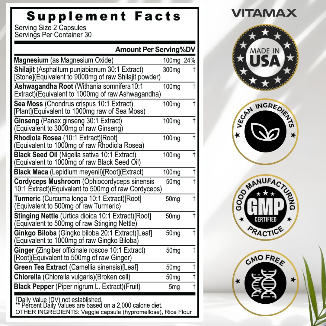 Foto 8 pulgar | Suplemento Vitamax Pure Shilajit Del Himalaya De 10,000 Mg De Ashwagandha - Venta Internacional.