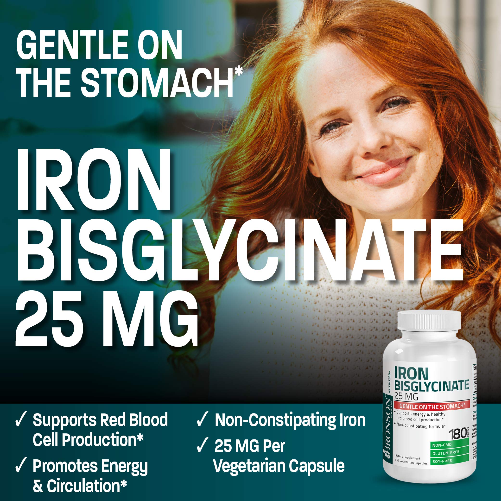 Foto 4 pulgar | Suplemento De Bisglicinato De Hierro Bronson 25 Mg 180 Cápsulas - Venta Internacional.