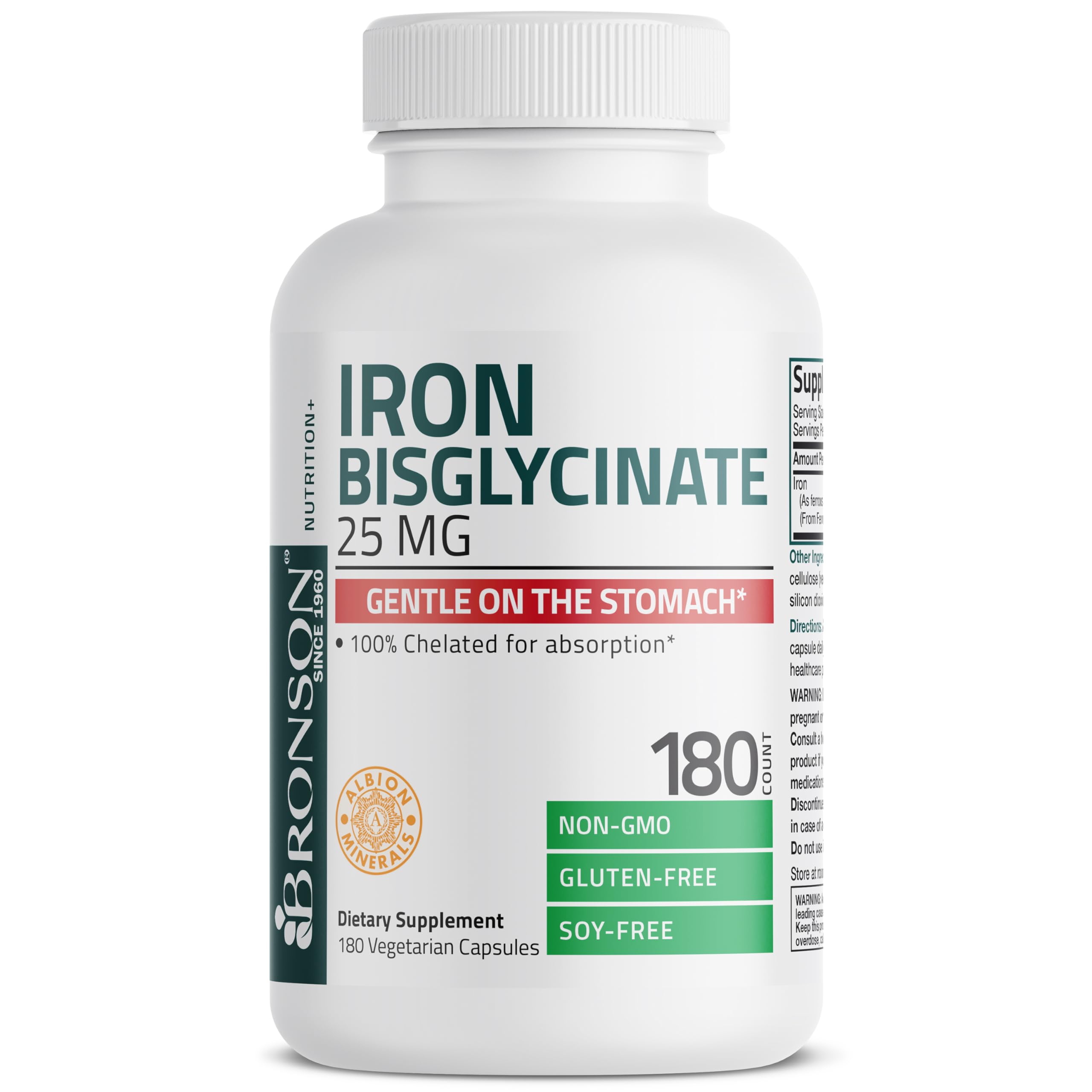 Foto 5 | Suplemento De Bisglicinato De Hierro Bronson 25 Mg 180 Cápsulas - Venta Internacional.