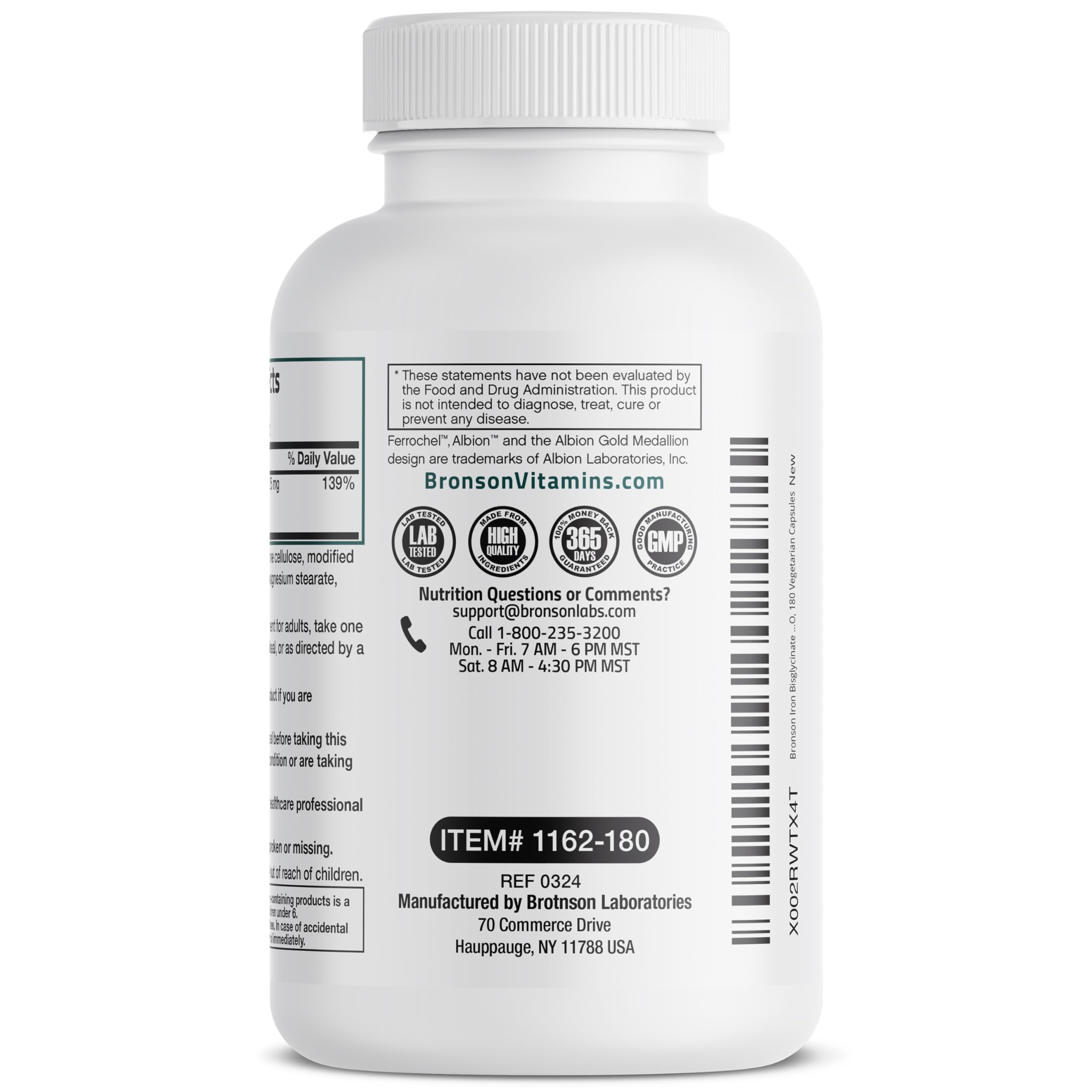 Foto 7 | Suplemento De Bisglicinato De Hierro Bronson 25 Mg 180 Cápsulas - Venta Internacional.