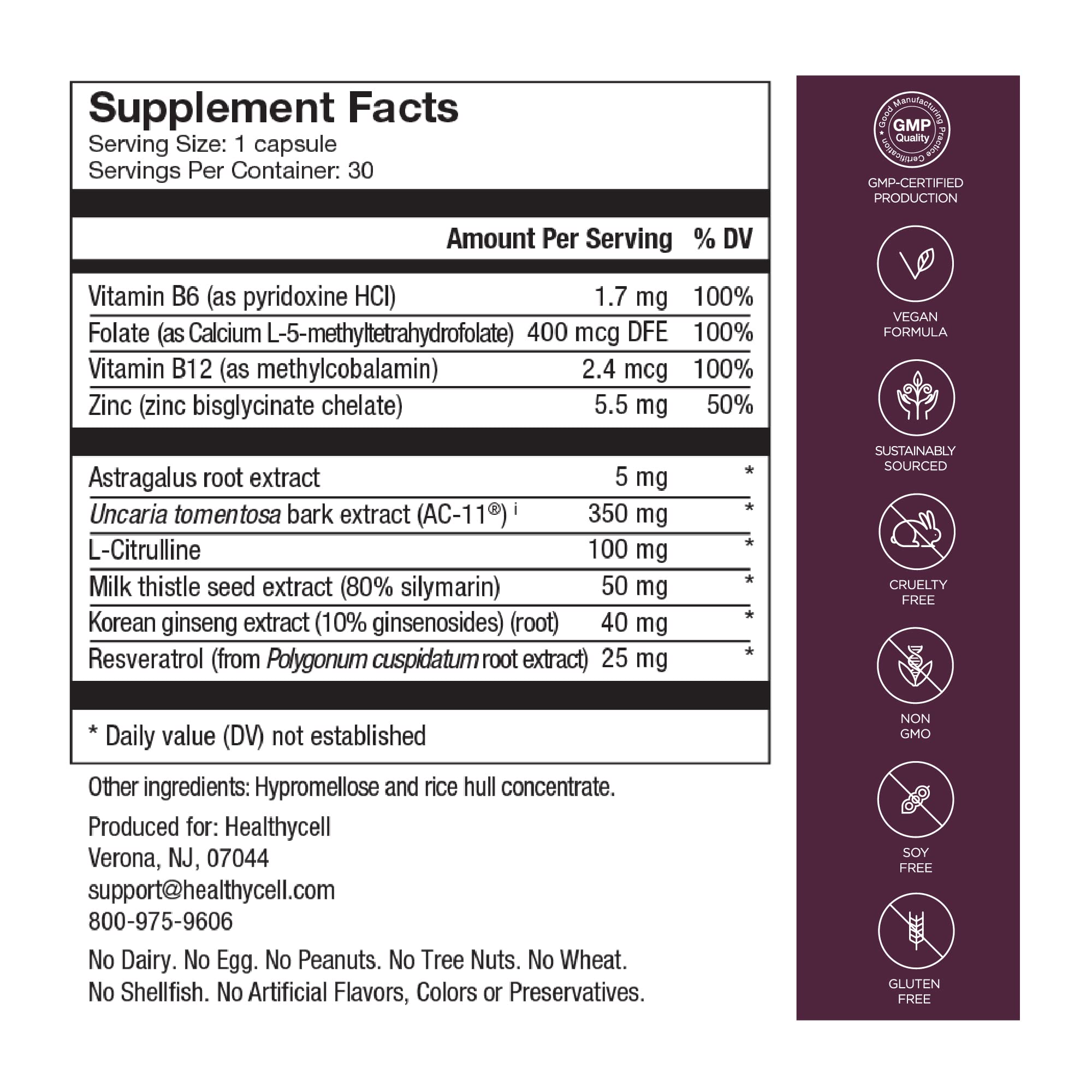 Foto 2 | Suplemento: Cápsulas De 578 Mg De Longitud De Telómeros De Healthycell - Venta Internacional.