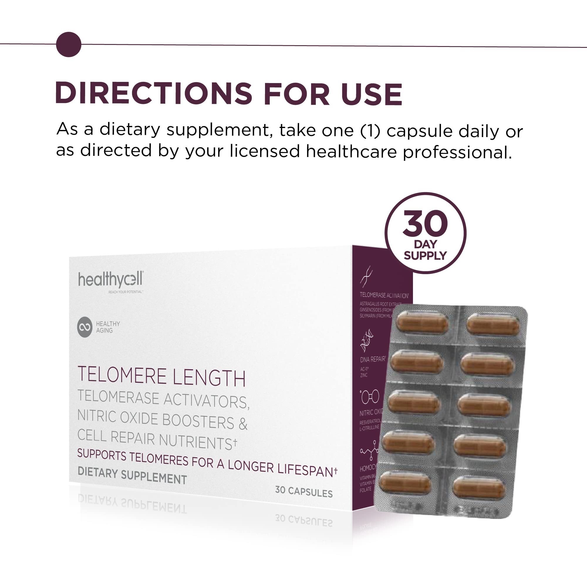 Foto 5 pulgar | Suplemento: Cápsulas De 578 Mg De Longitud De Telómeros De Healthycell - Venta Internacional.