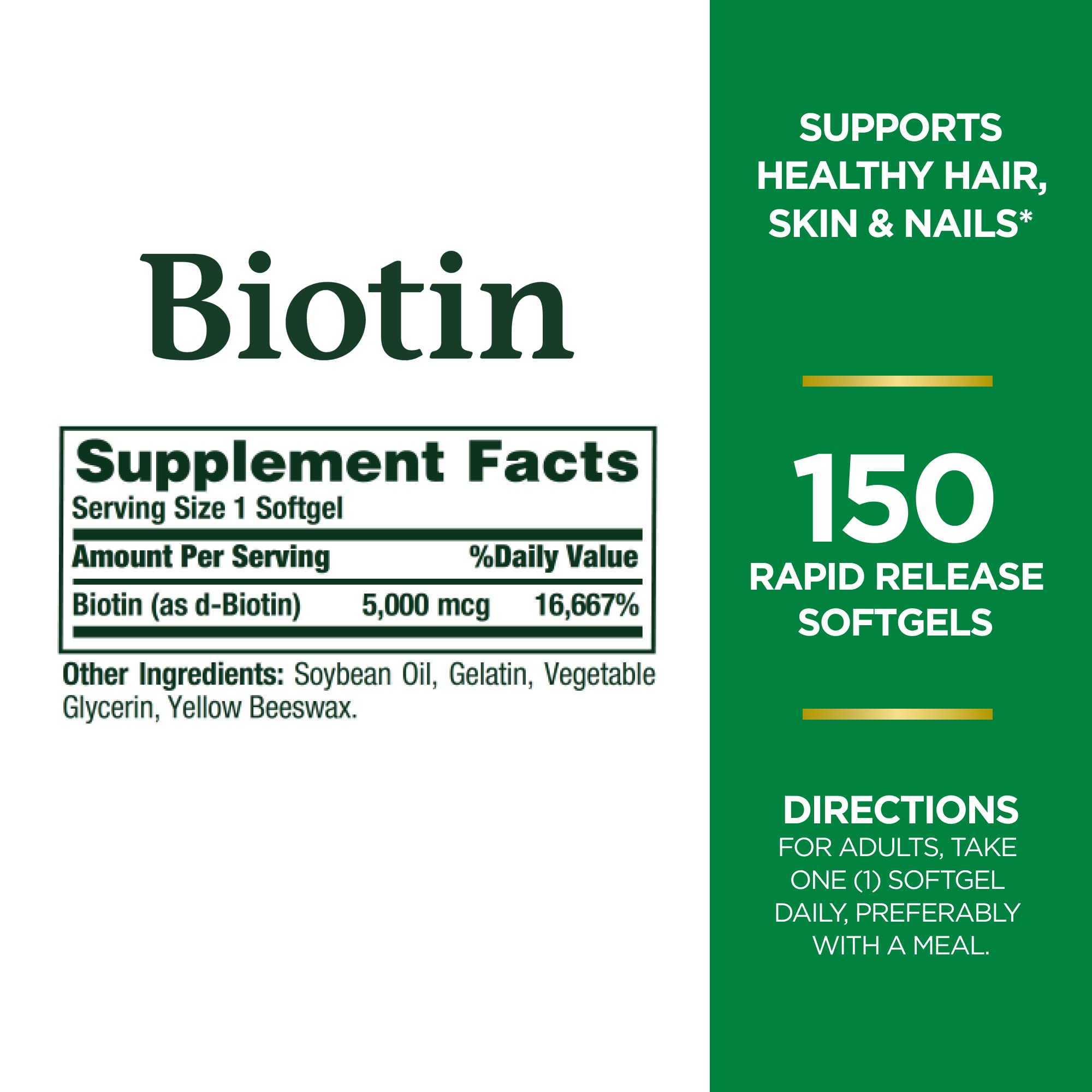 Foto 3 pulgar | Suplemento Vitamínico Nature's Bounty Biotin 5000 Mcg 150 Cápsulas Blandas - Venta Internacional.
