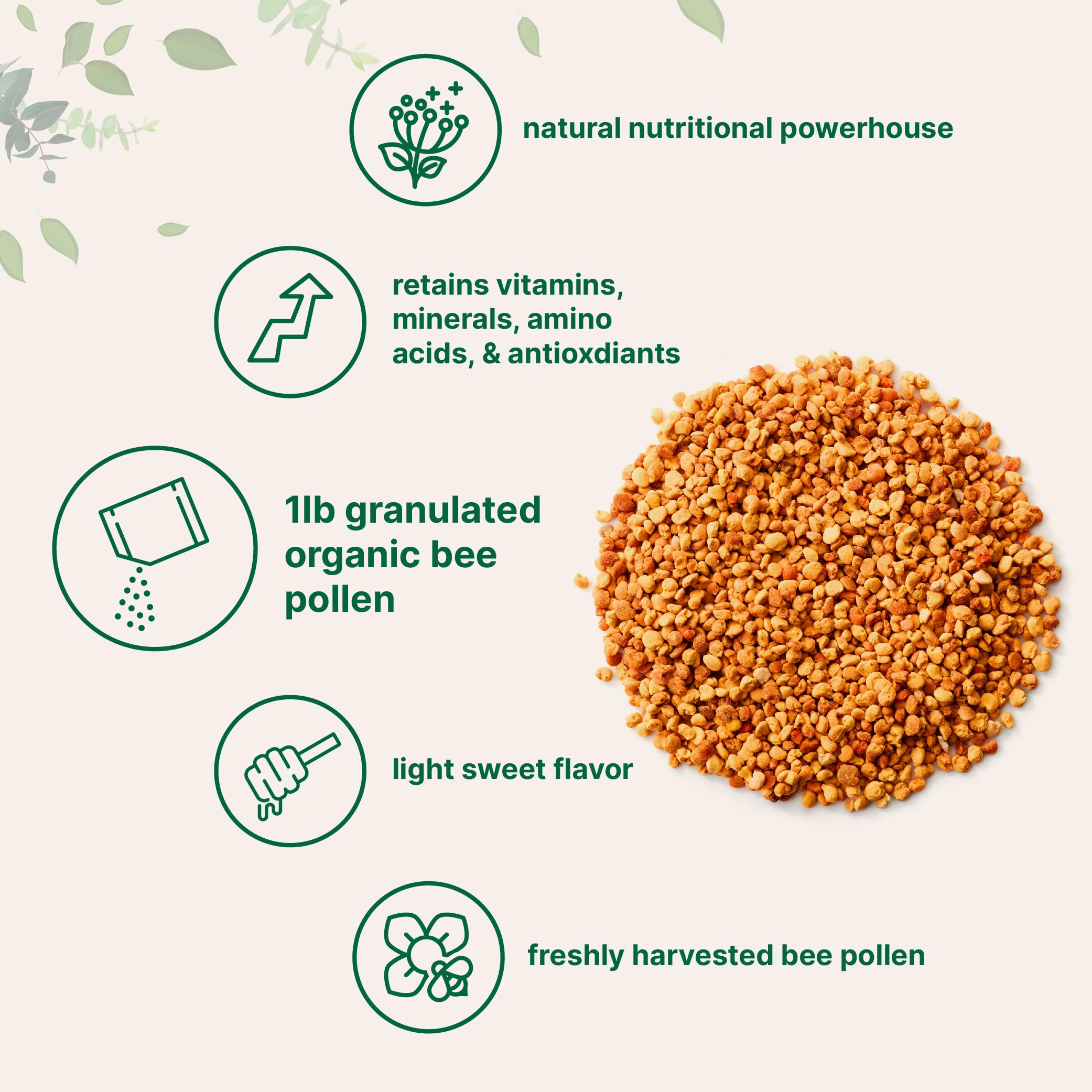 Foto 4 pulgar | Gránulos De Polen De Abeja, Microingredientes Orgánicos, 454 G - Venta Internacional.